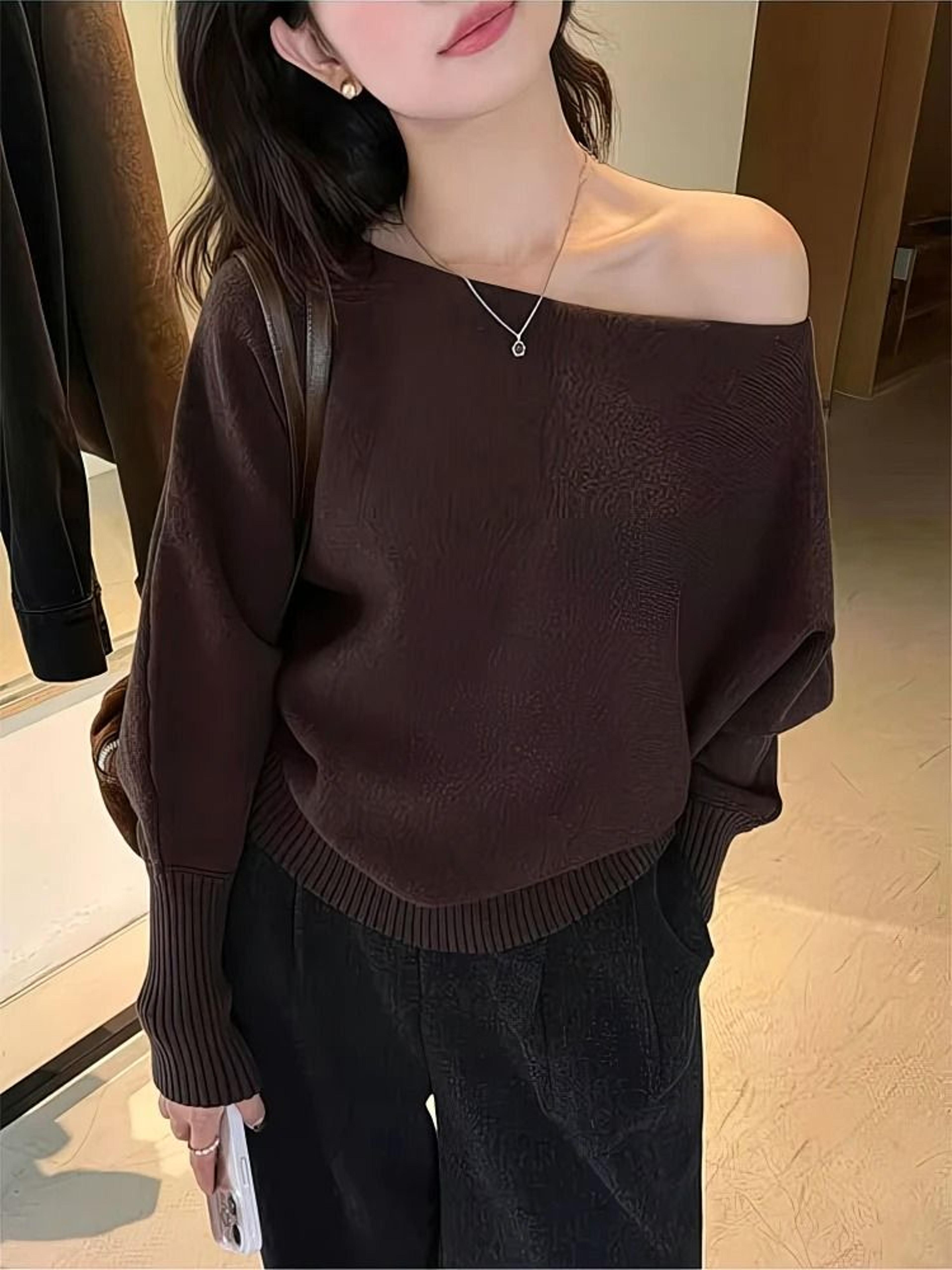 300g Thick Batwing Long Sleeve Pullover  Korean Fashion OffShoulder Sweater  Loose Autumn Outwear 10