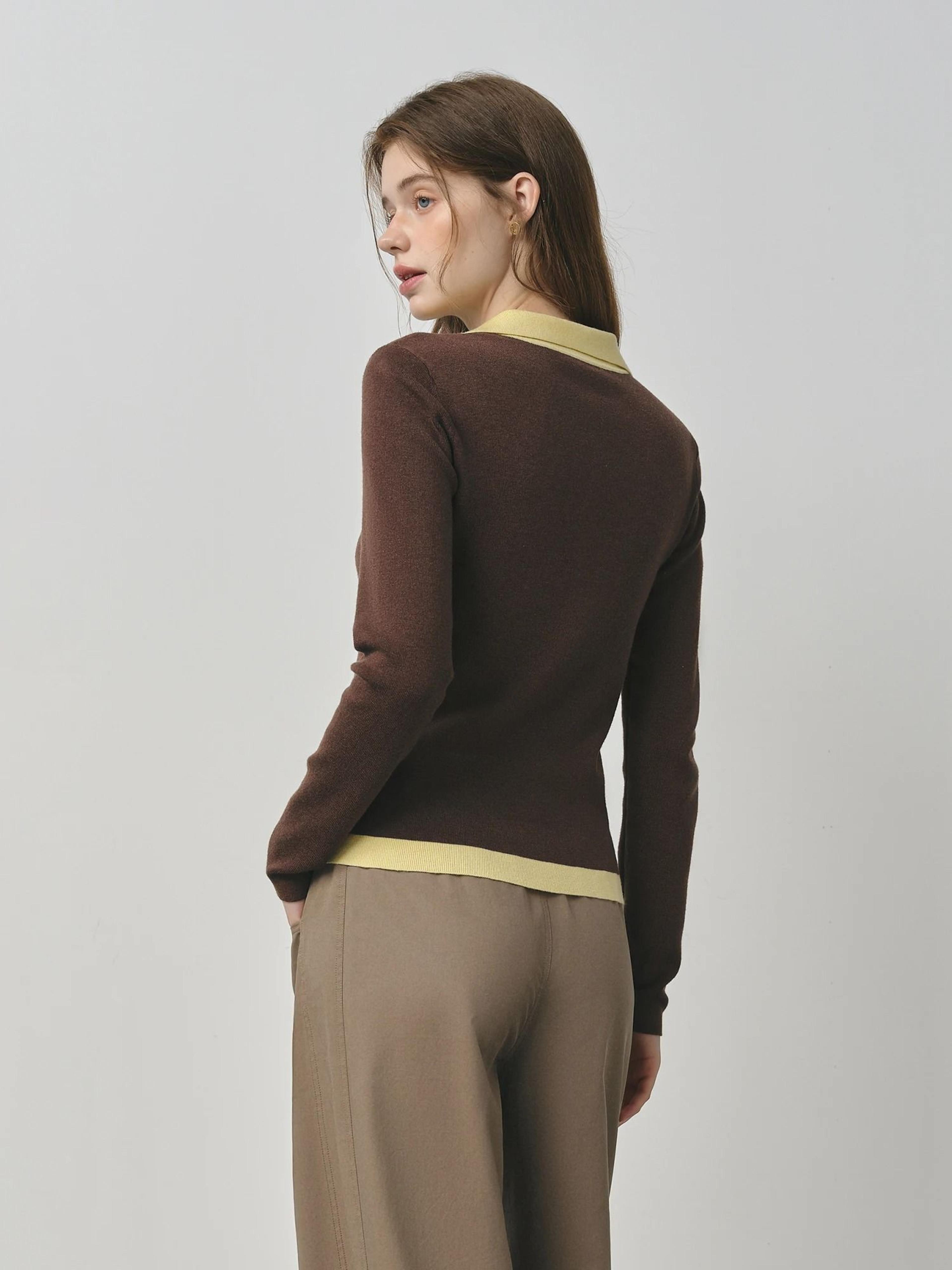FSLE 2025 Autumn Color Block Knitted Sweater  Vintage Fake TwoPiece Turn Collar Cable Knit Top 3
