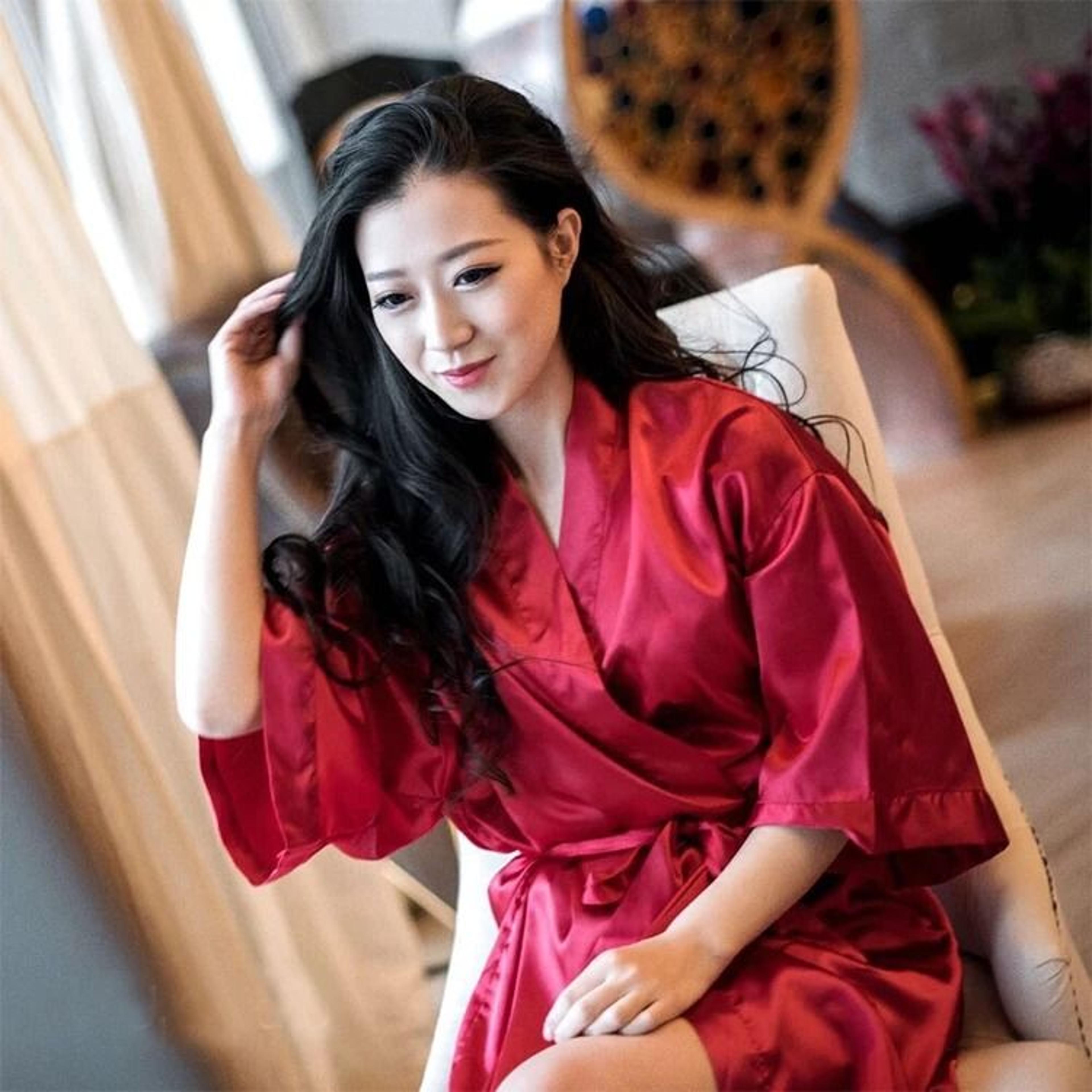 Summer Champagne Chinese Bride Wedding Robe  Satin Sleepwear Sexy Nightgown  Kimono Bathrobe Gown 4
