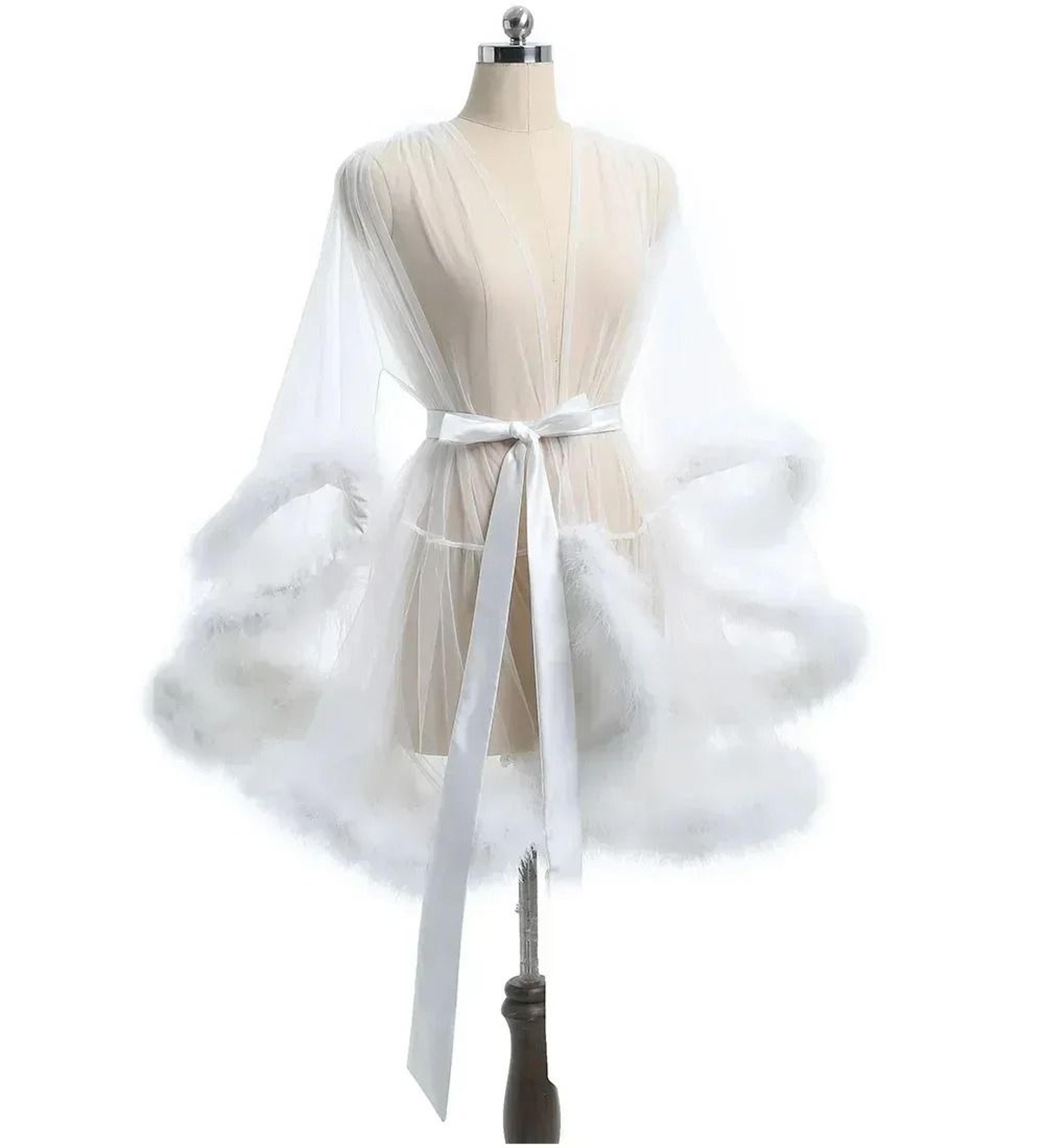 Sexy Feather Mesh Robe  Large Size Seductive Perspective Bathrobe  Passionate Bridal Dressing Gown 9