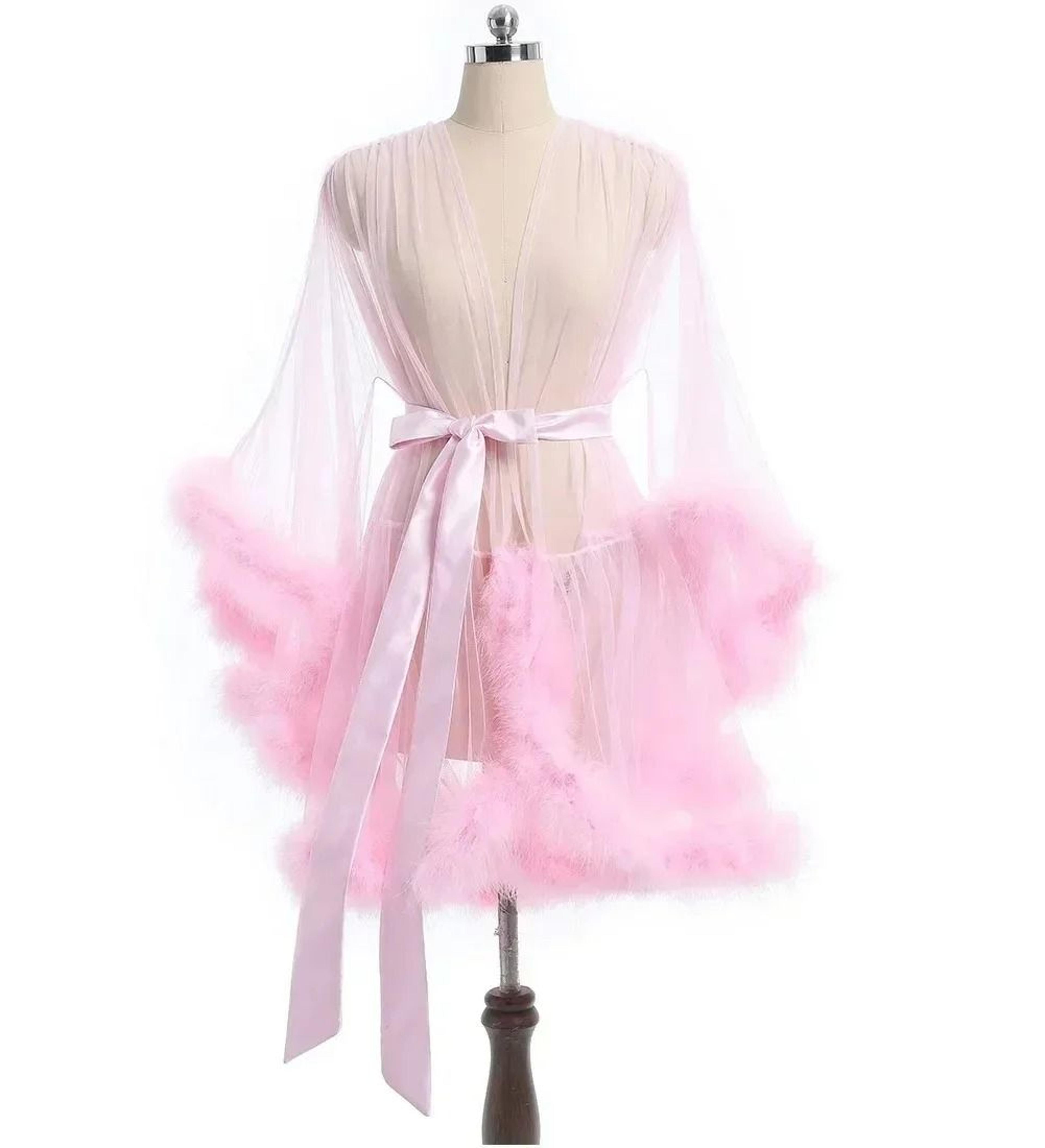 Sexy Feather Mesh Robe  Large Size Seductive Perspective Bathrobe  Passionate Bridal Dressing Gown 8