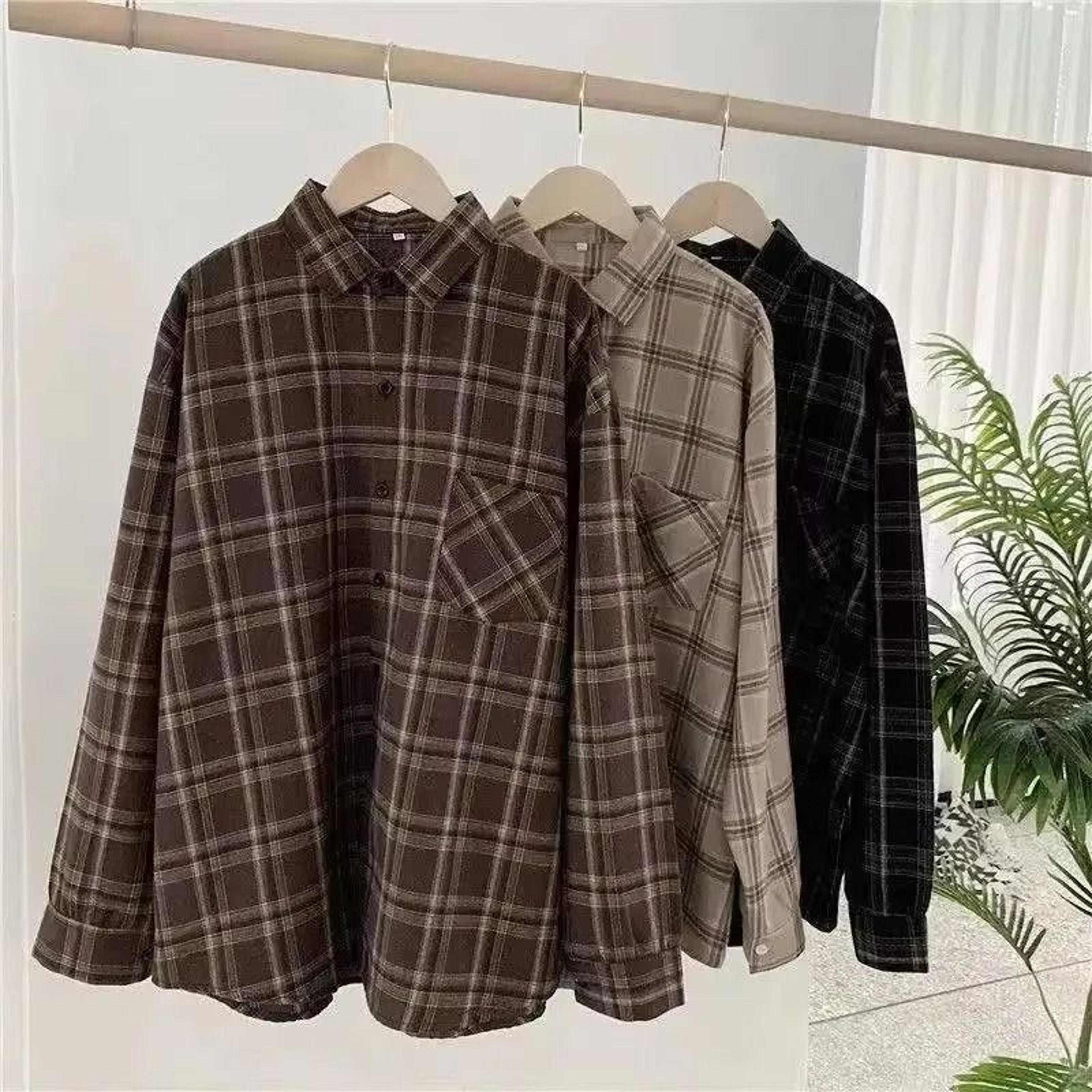 retro autumn/winter plaid shirt – professional korean fashion loose-fit versatile long sleeve top