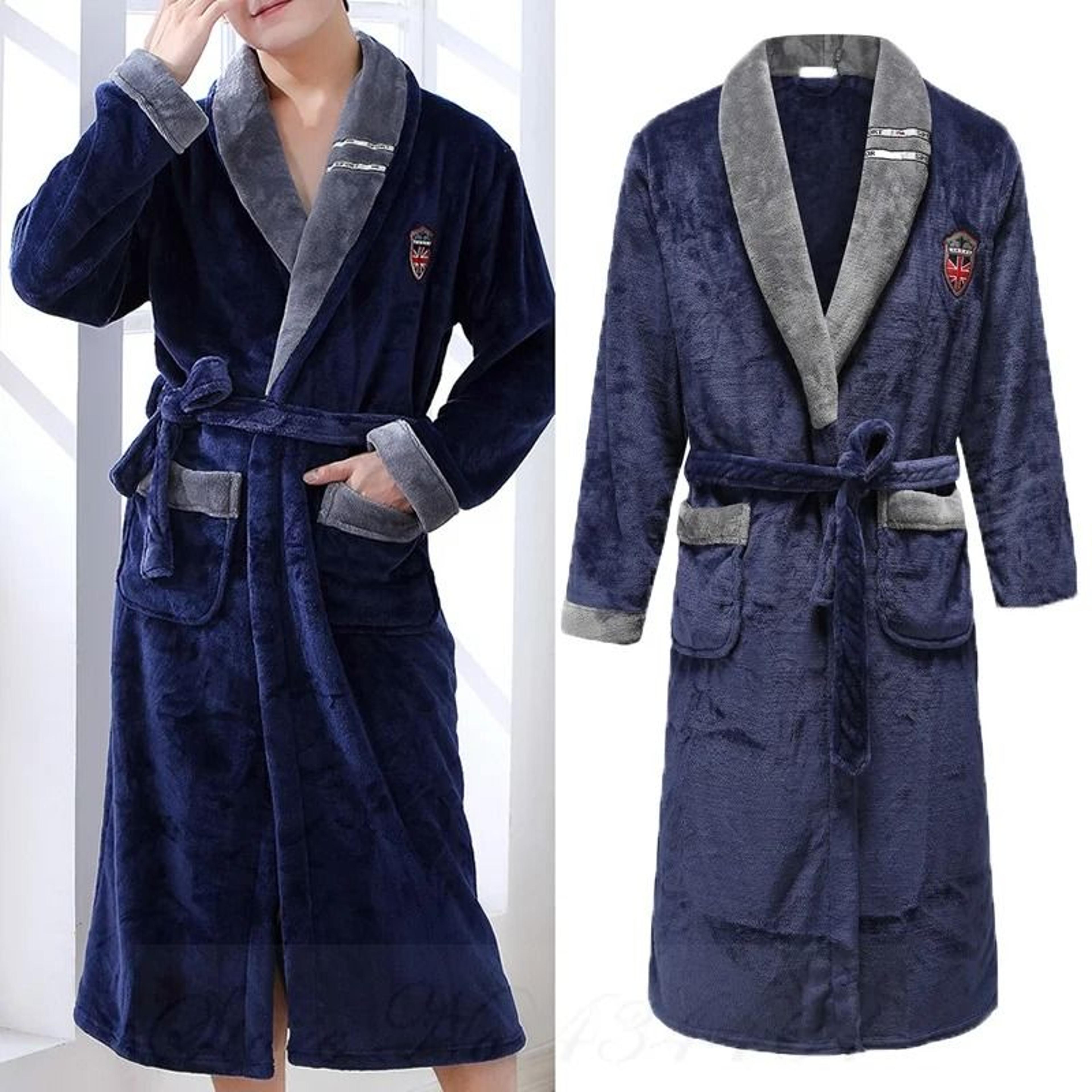 mens autumn/winter thick flannel robe – professional coral fleece kimono & plus size loungewear
