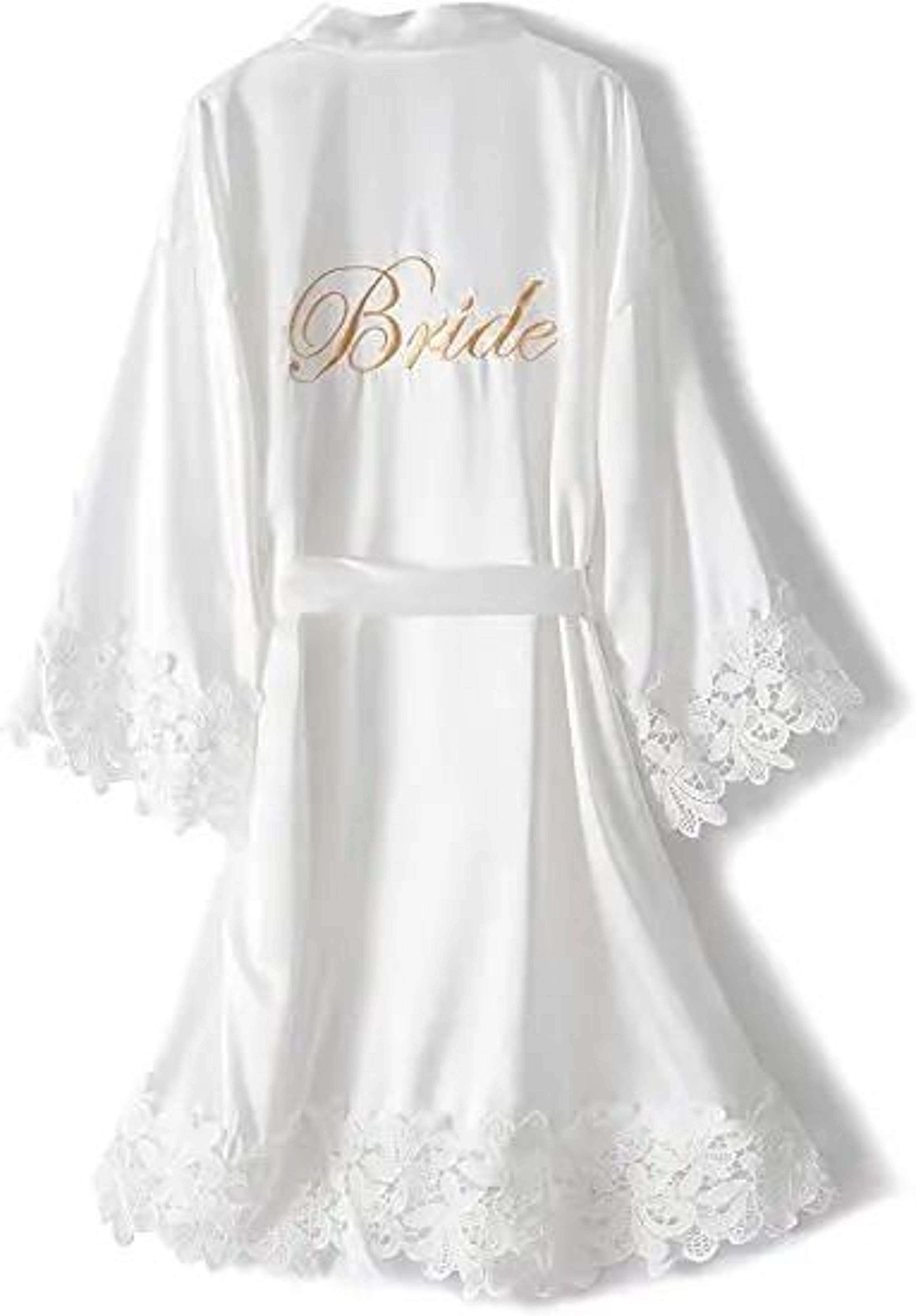 rose gold bridesmaid & bride robe – professional satin lace bridal dressing gown & bachelorette pajamas