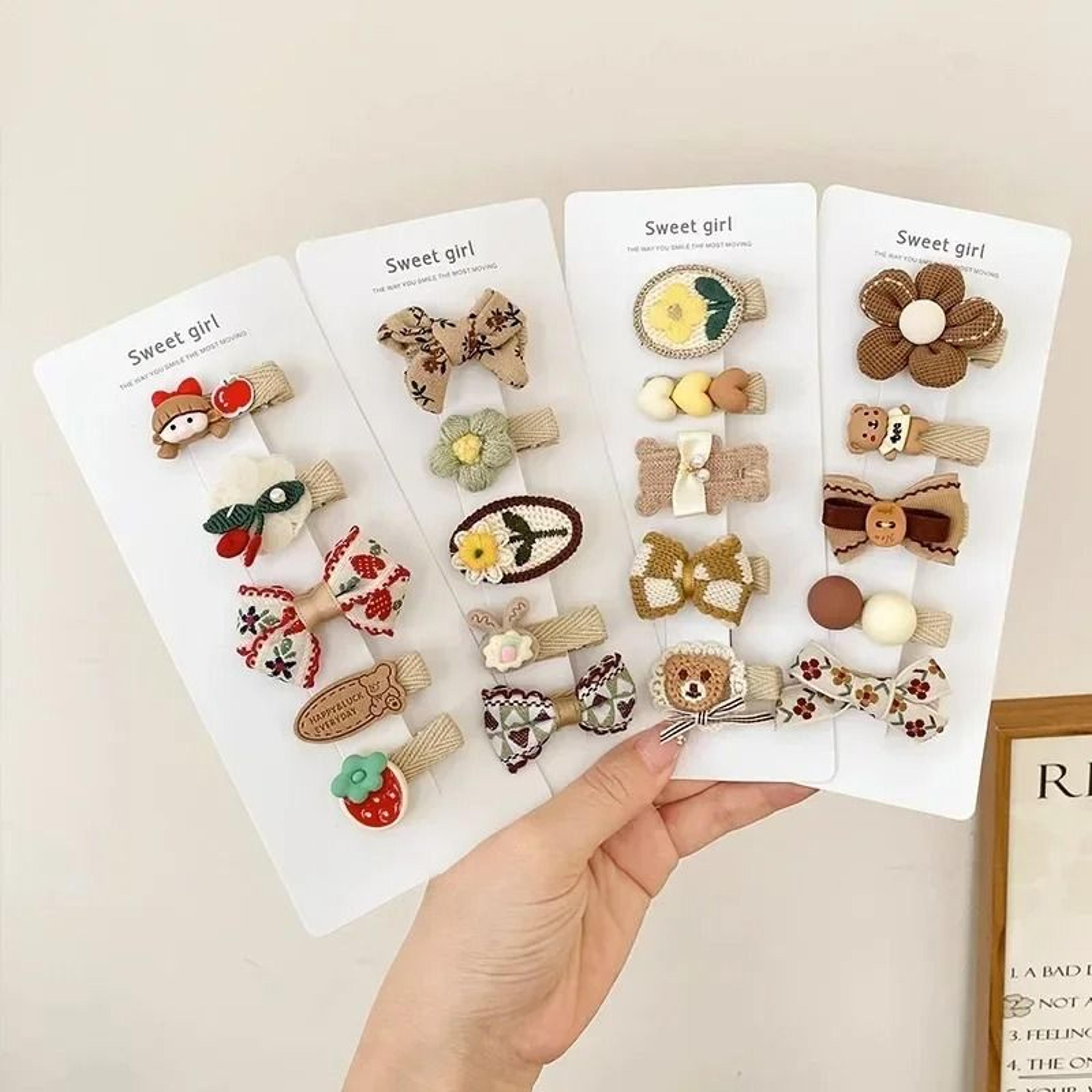 Sweet Kids Plush Hair Clip Set  Kawaii AutumnWinter Beige  Coffee Bowknot Headwear 5pcs 3
