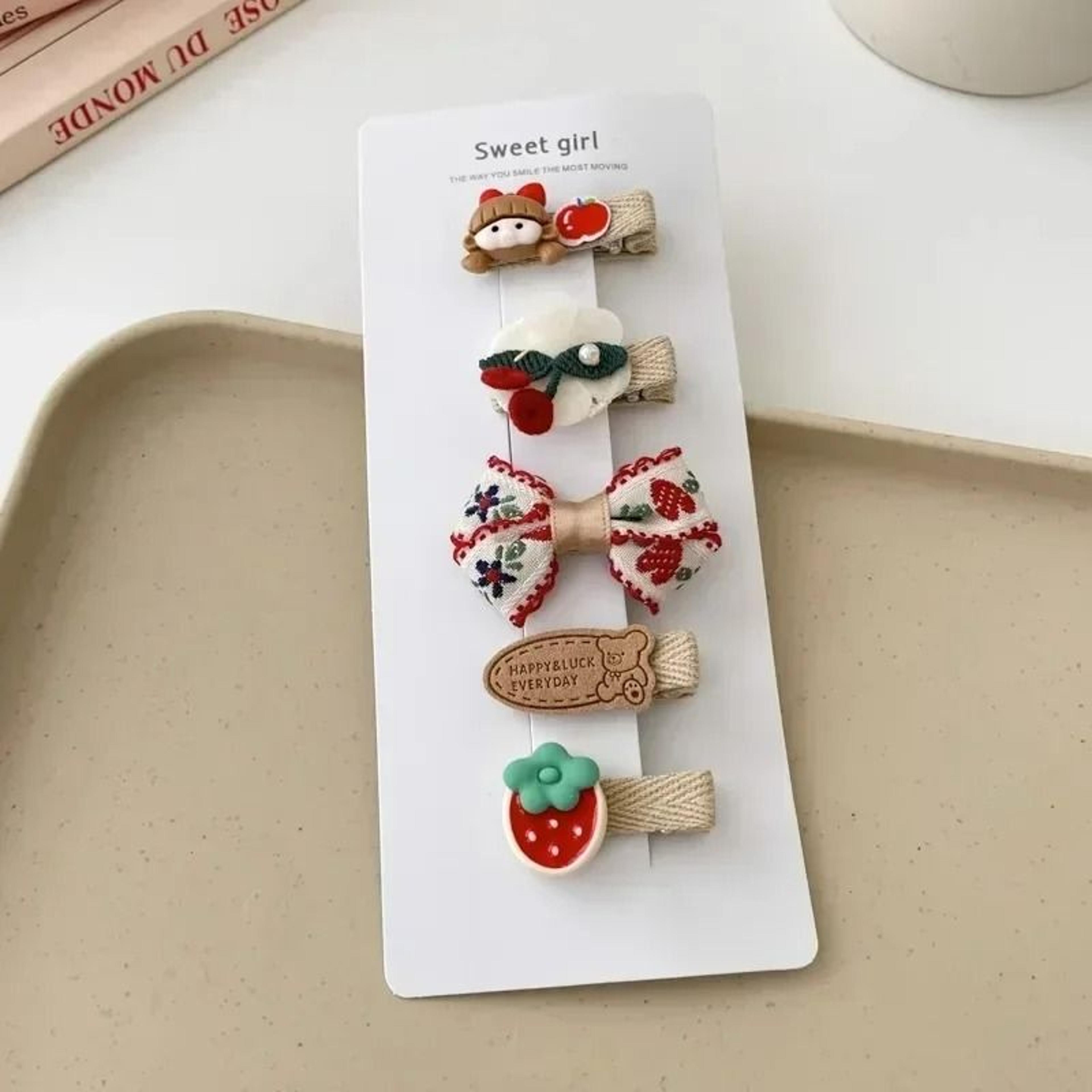 Sweet Kids Plush Hair Clip Set  Kawaii AutumnWinter Beige  Coffee Bowknot Headwear 5pcs 8