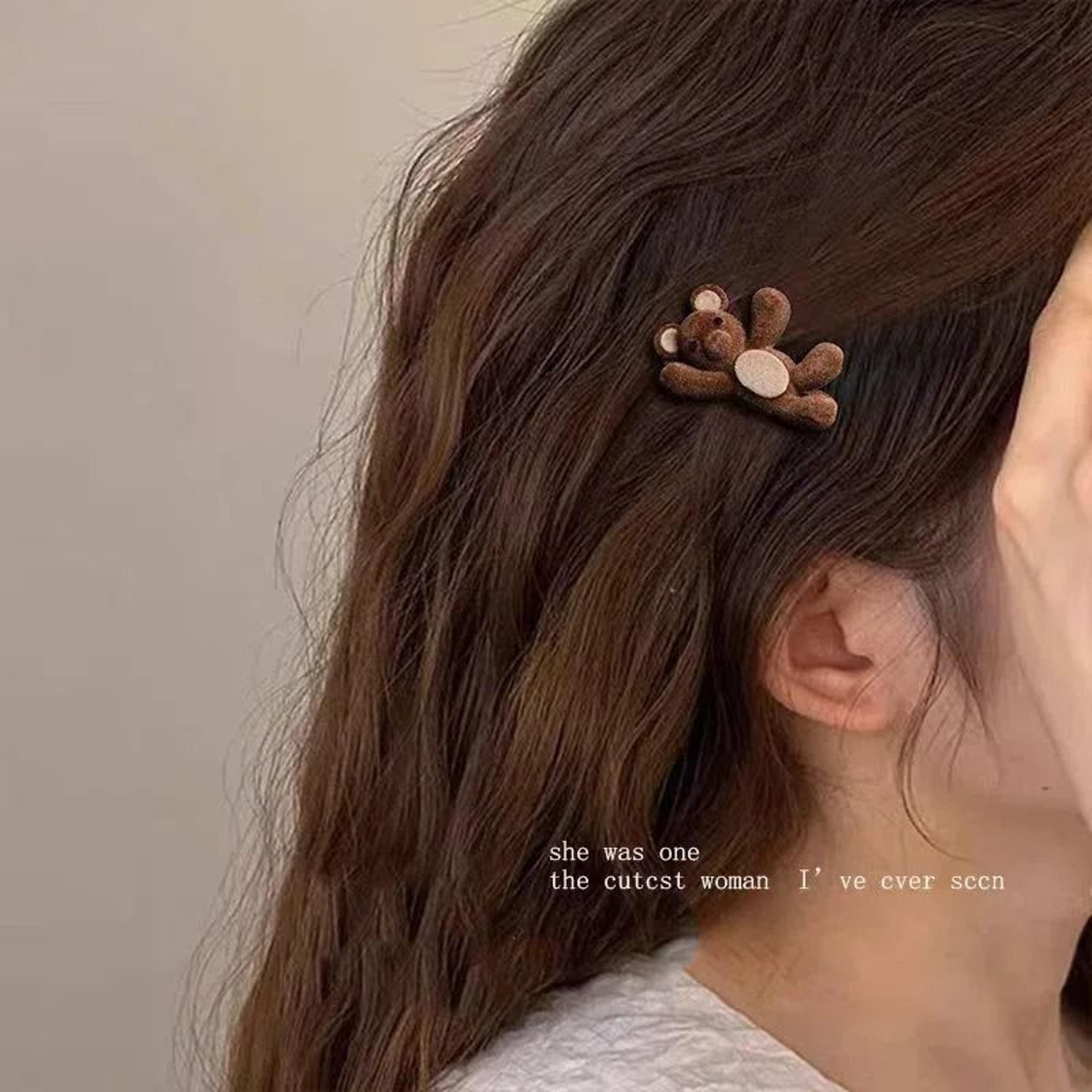 Cute Flocking Cartoon Bear Metal Hairpin  HighPerformance Sweet Hair Ornament  Fashion Barrette 2