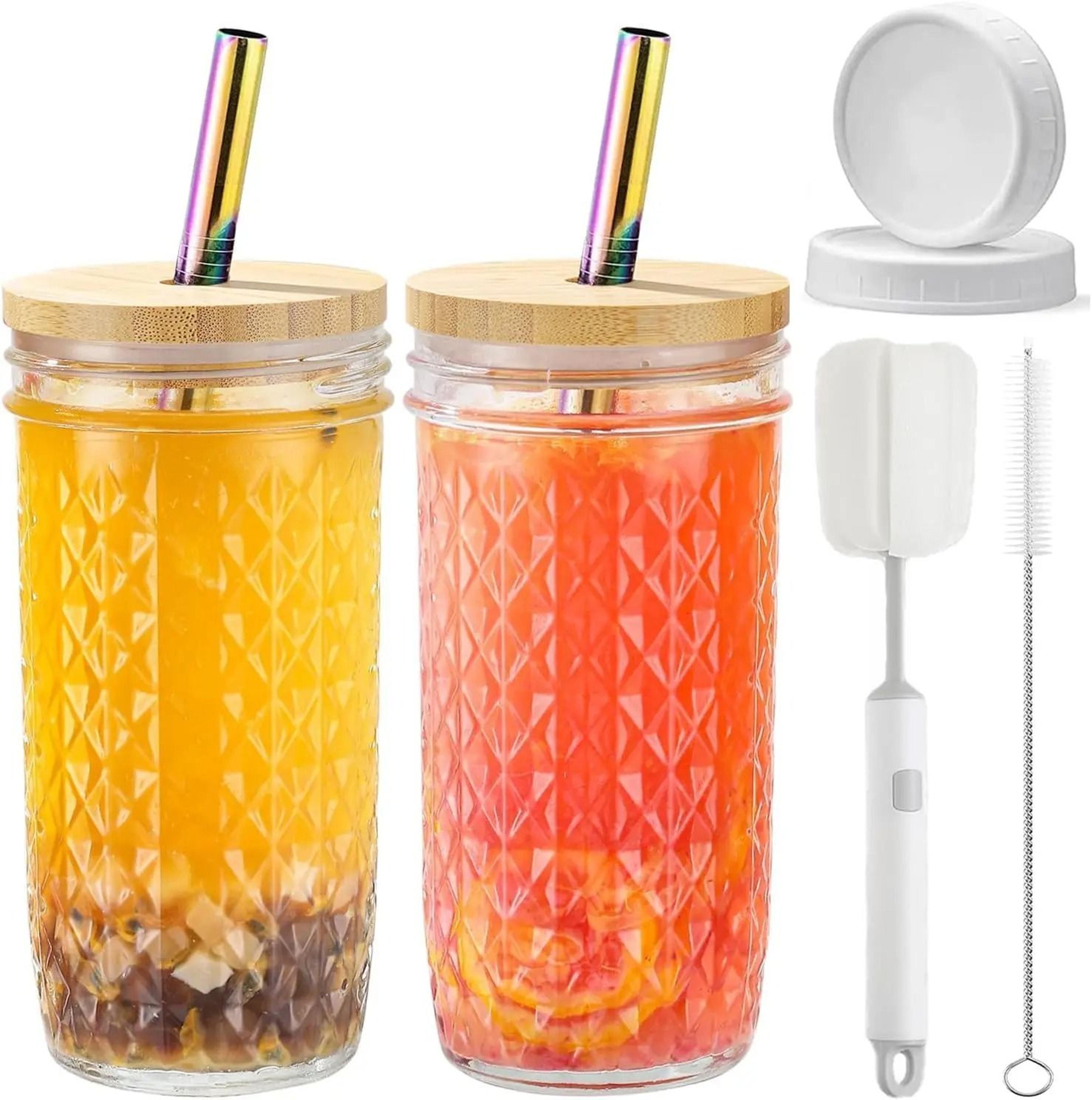 Premium 24oz Glass Tumbler Set  HighPerformance Reusable Boba  Iced Coffee Mason Jars 8