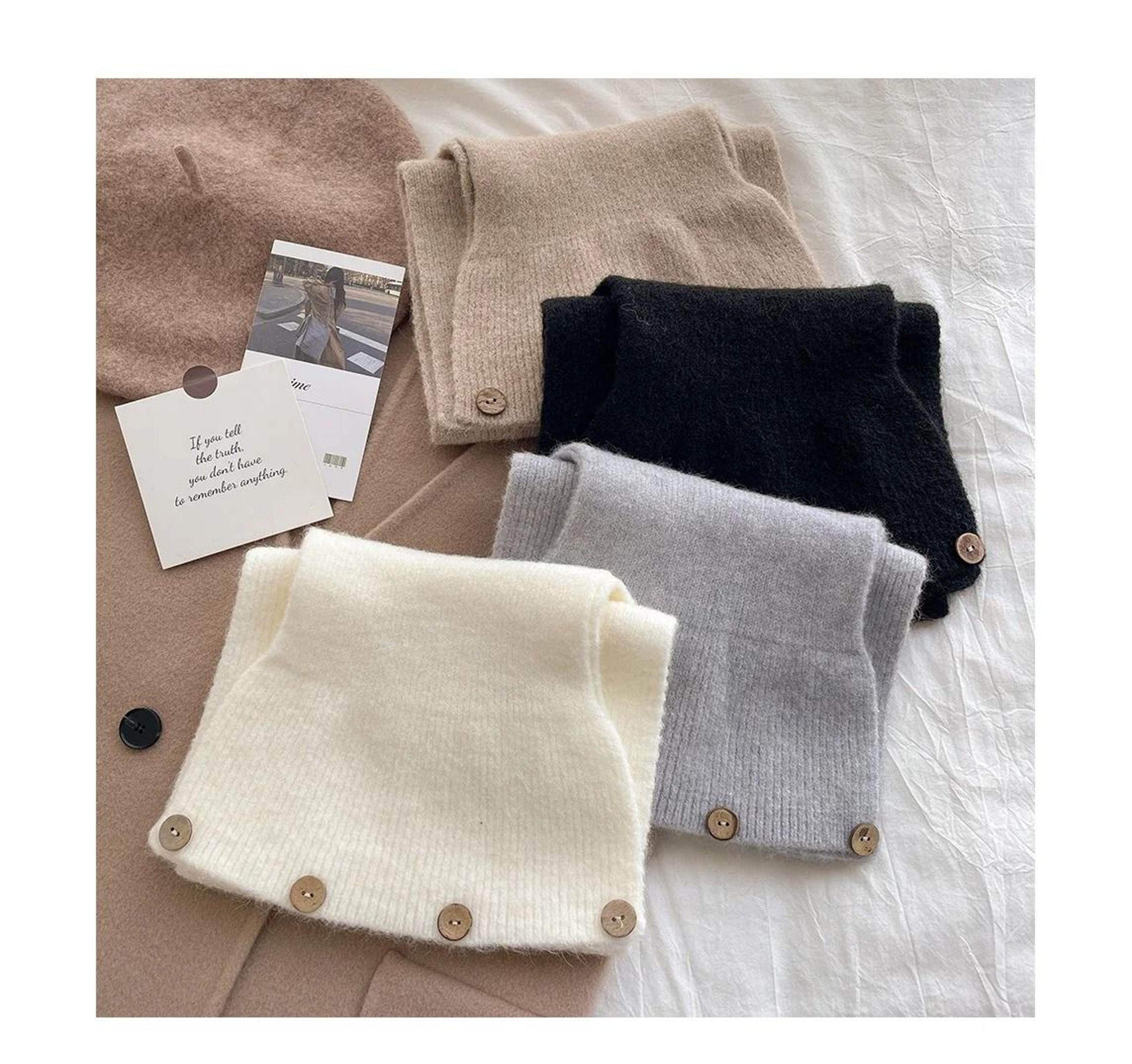 Autumn And Winter Cross Knitted Scarf Korean Edition ColorBlocked Warm Button Neck Cover 3