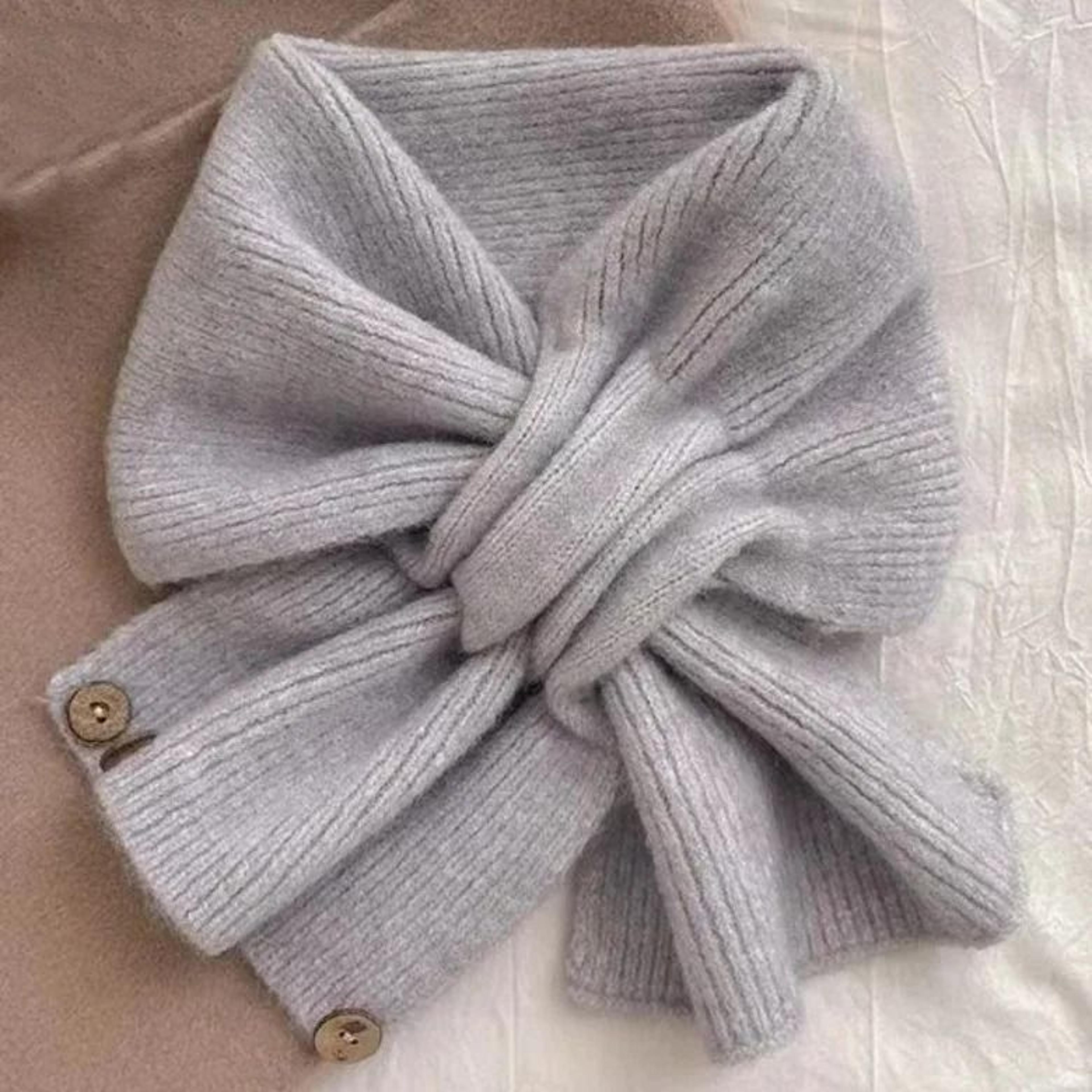 Autumn And Winter Cross Knitted Scarf Korean Edition ColorBlocked Warm Button Neck Cover 5