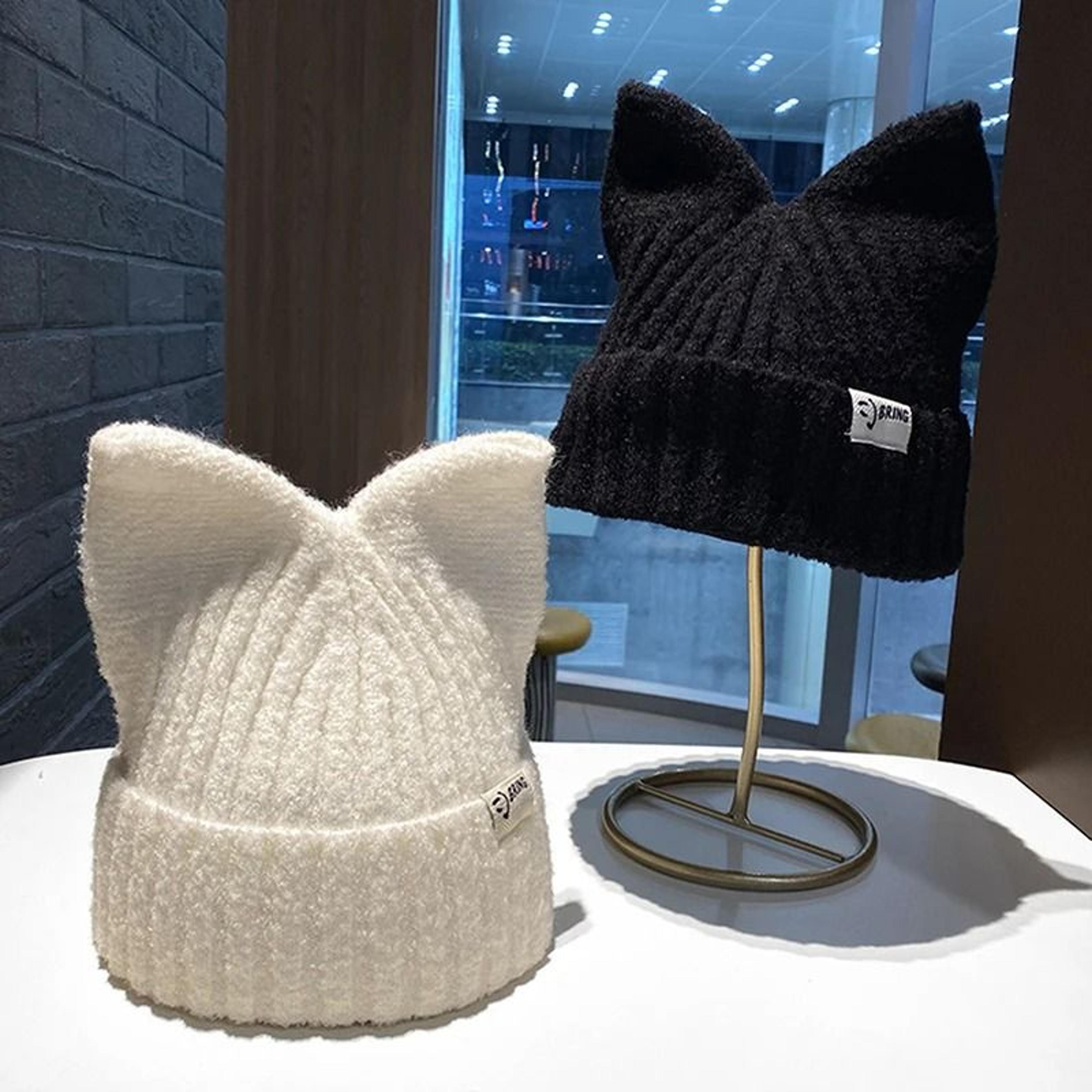 Cute Cat Ears Beanies For Women Autumn And Winter Warm Ear Protection Sweet Versatile Pullover Knit 3