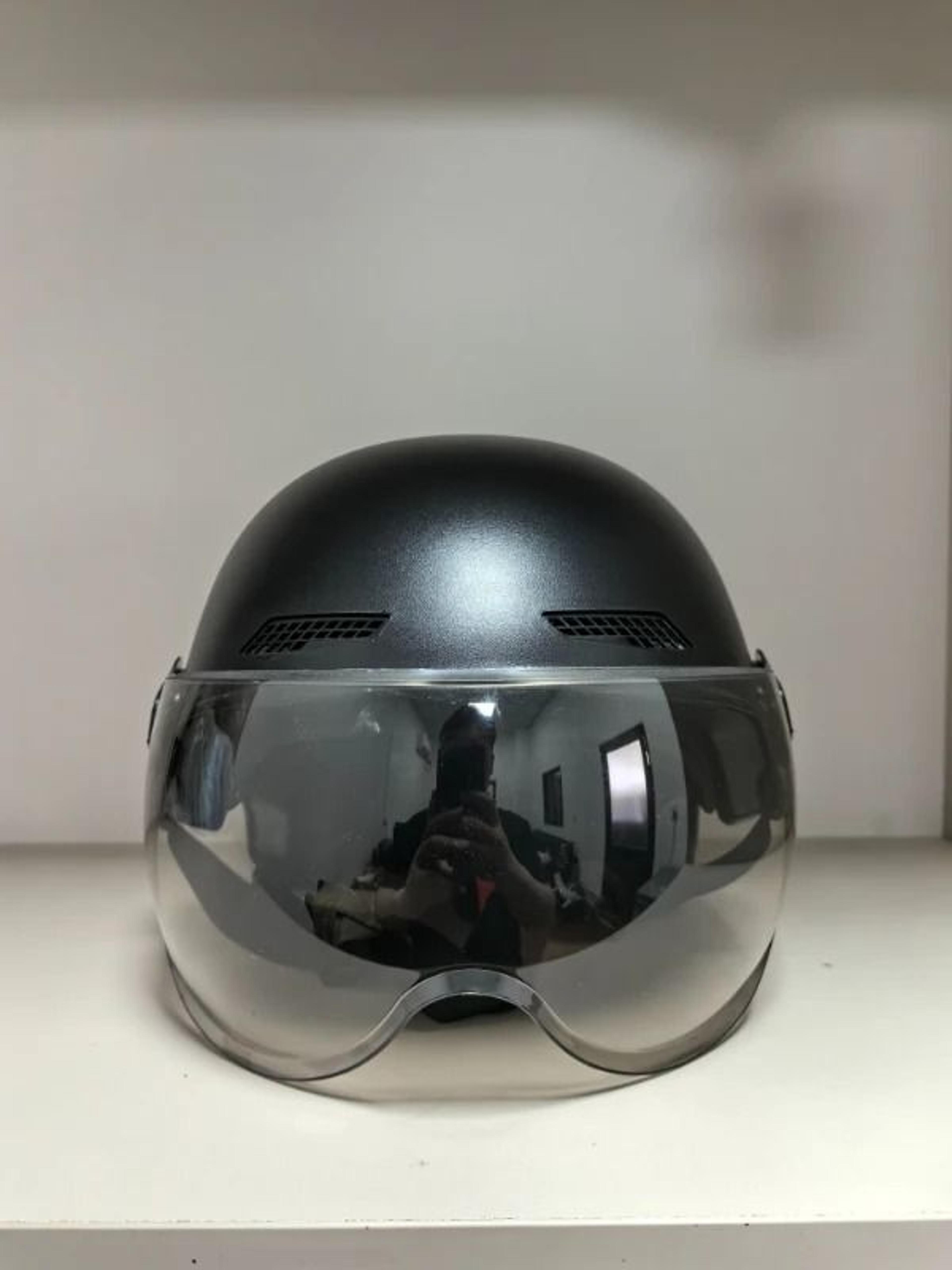 Vintage Black Motorcycle Helmet  Urban Commuter EBike Cycling Gear With Integrated Goggles 5