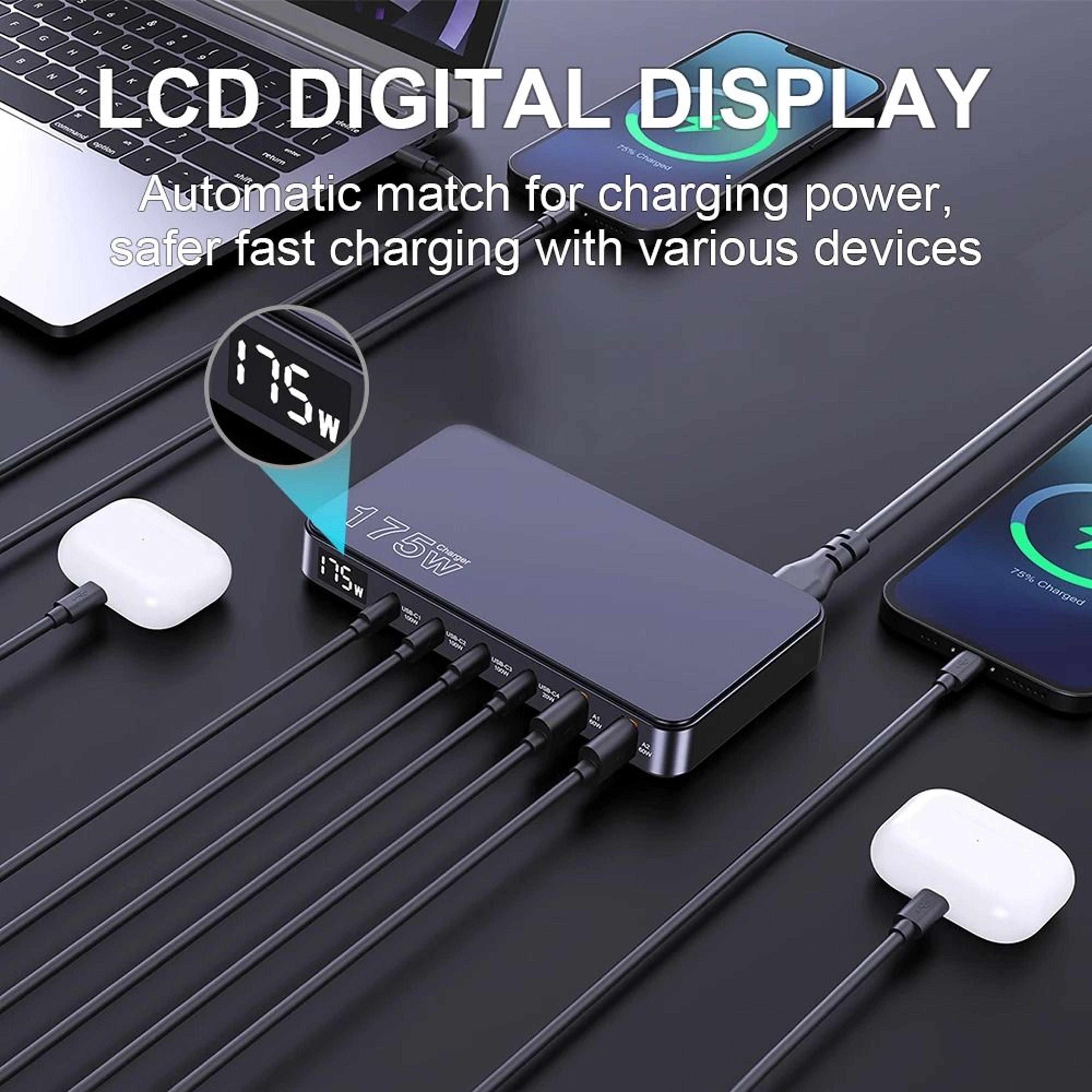 Ueetop 175W GaN 6Port Desktop Charger  UltraSlim Fast Charging Station With LED Display 1