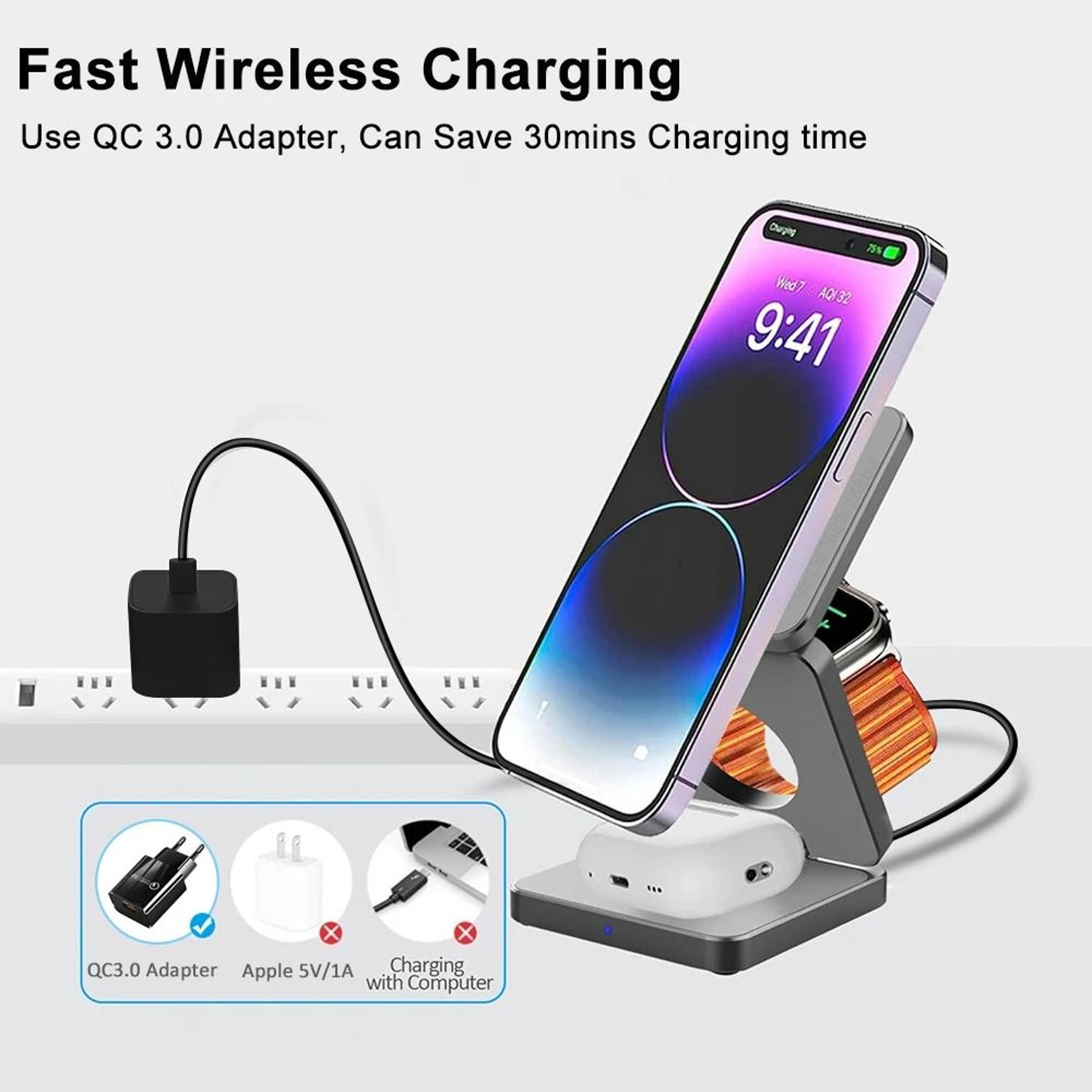 3in1 Foldable Magnetic Wireless Charging Station  Fast Charging Stand For IPhone 16 Series  Apple W 1