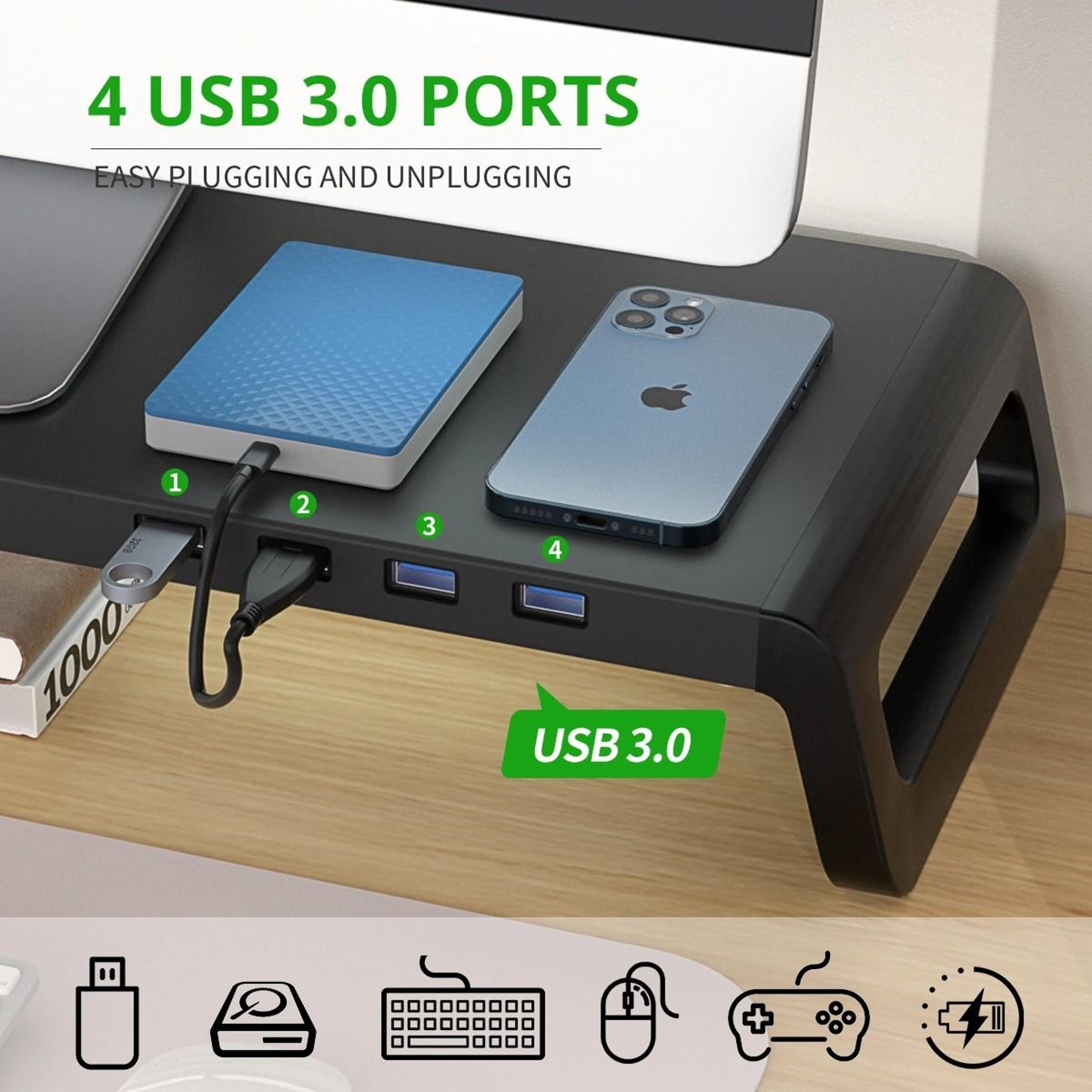 Ergonomic Computer Monitor Stand Riser  Desktop Organizer With USB 30 Hub  Peripheral Storage 1