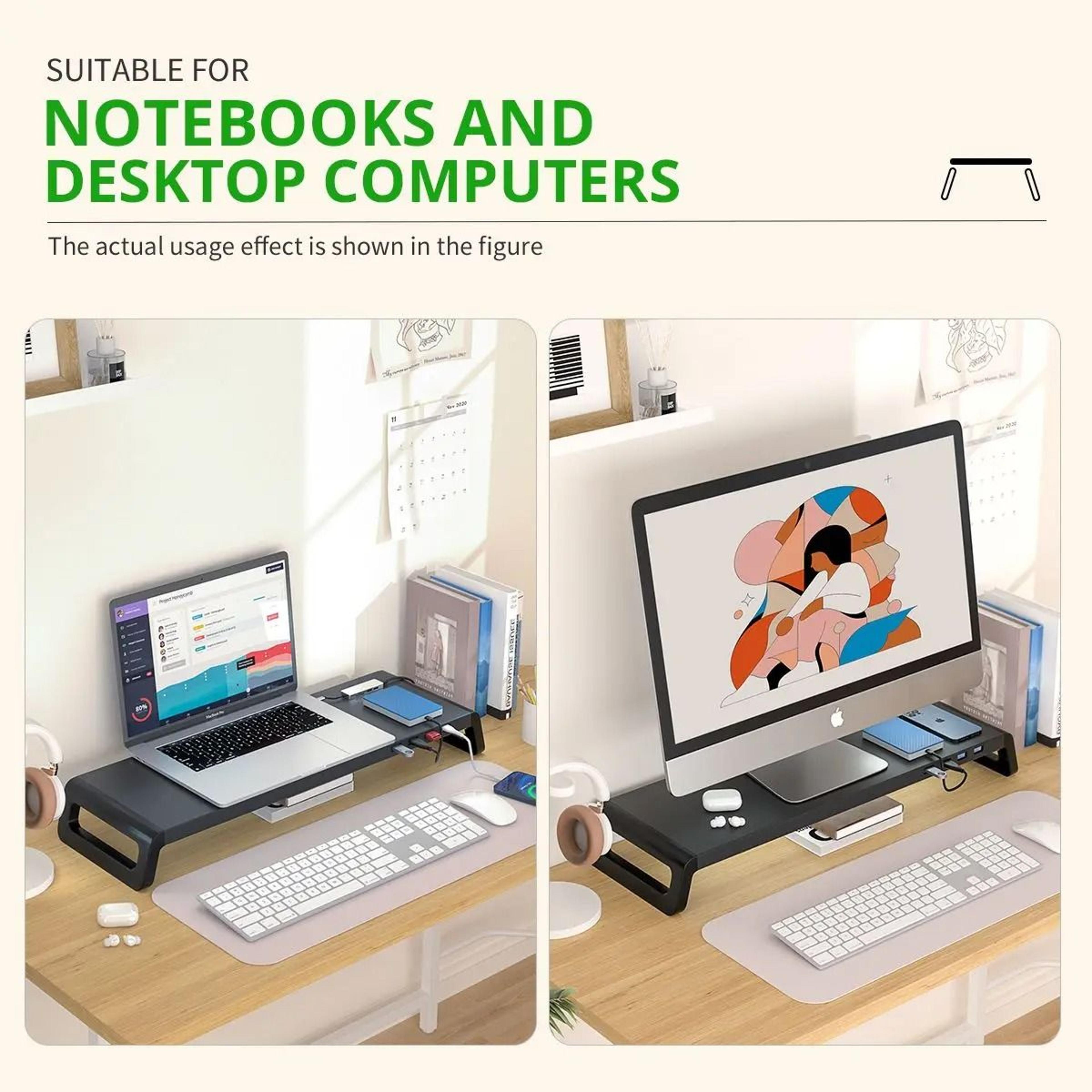 Ergonomic Computer Monitor Stand Riser  Desktop Organizer With USB 30 Hub  Peripheral Storage 4