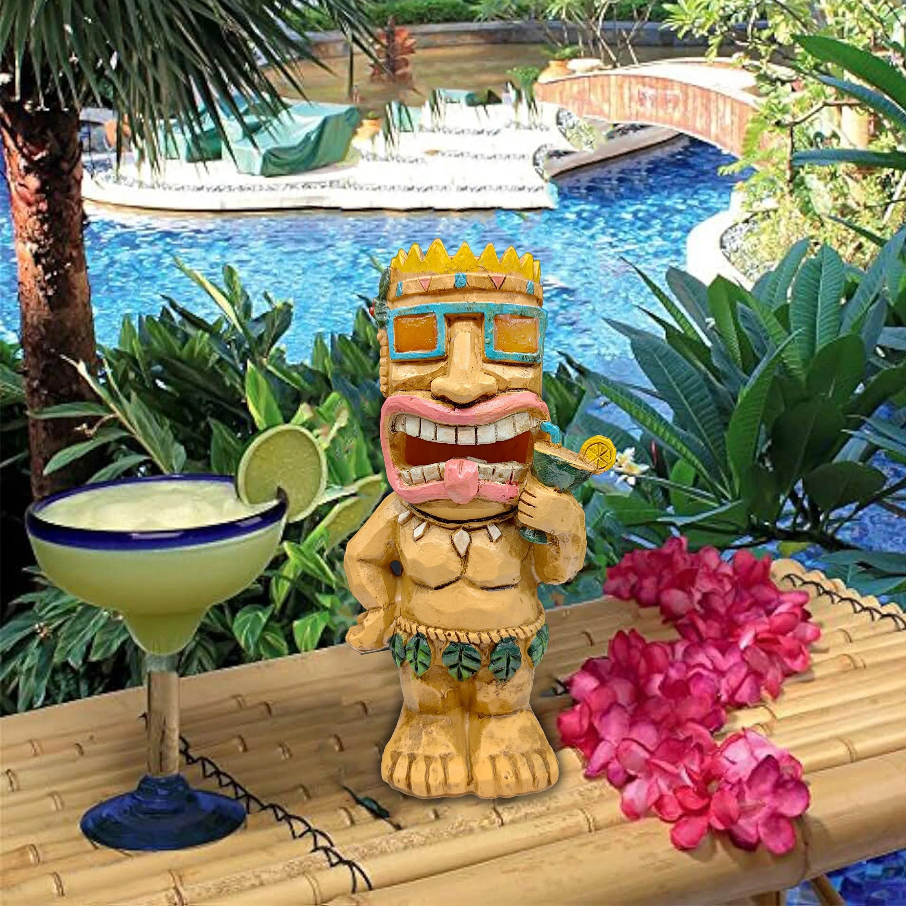 Solar Tiki Totem Statue  Tropical Hawaiian Party Decor  Outdoor Backyard Patio Lighting 0