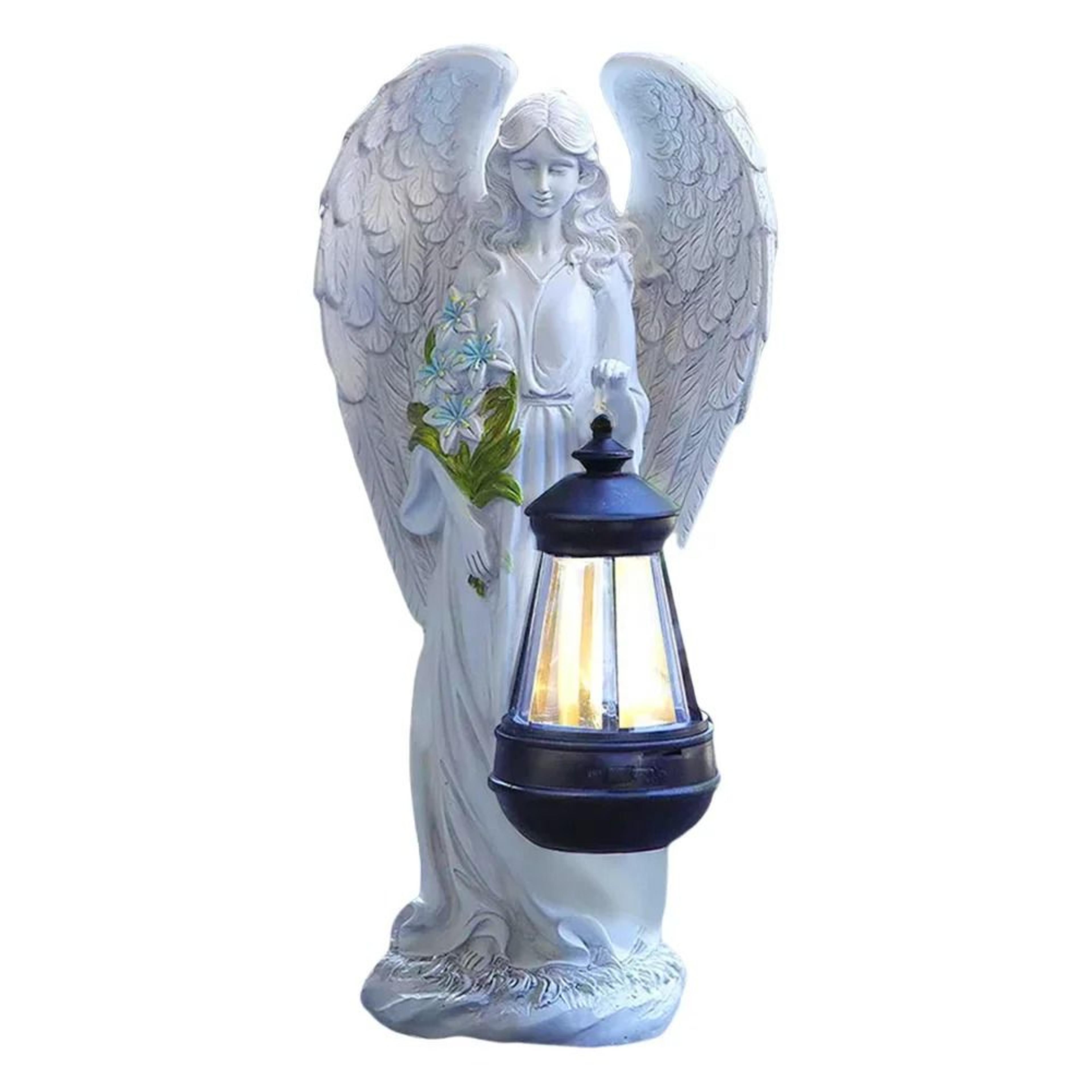 solar decorative angel figurine lantern | waterproof angel ornament light for home & garden decor