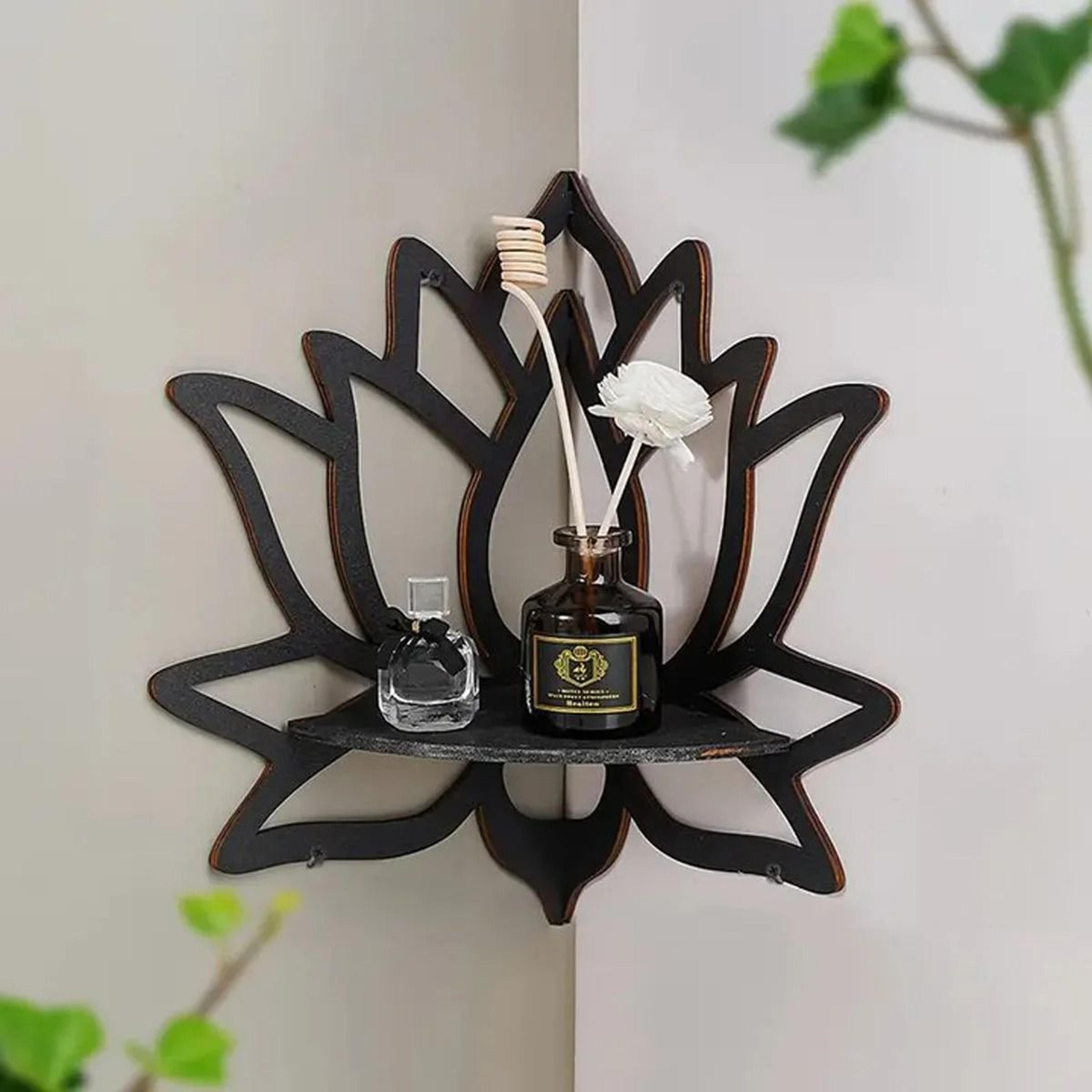 Wooden Lotus Hollow Decorative Rack  Aromatherapy Organizer  Wall Mounted Shelf 1