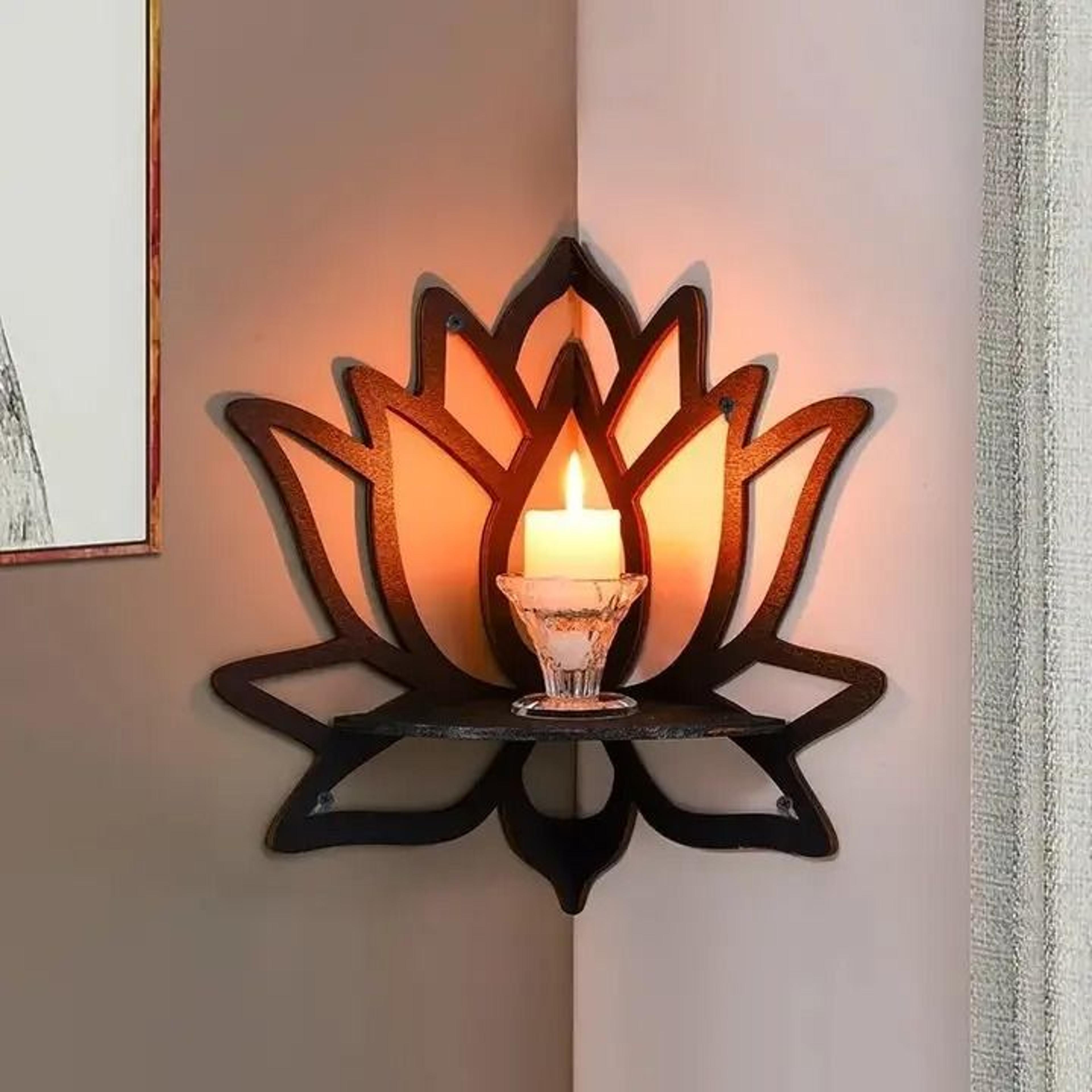 Wooden Lotus Hollow Decorative Rack  Aromatherapy Organizer  Wall Mounted Shelf 2