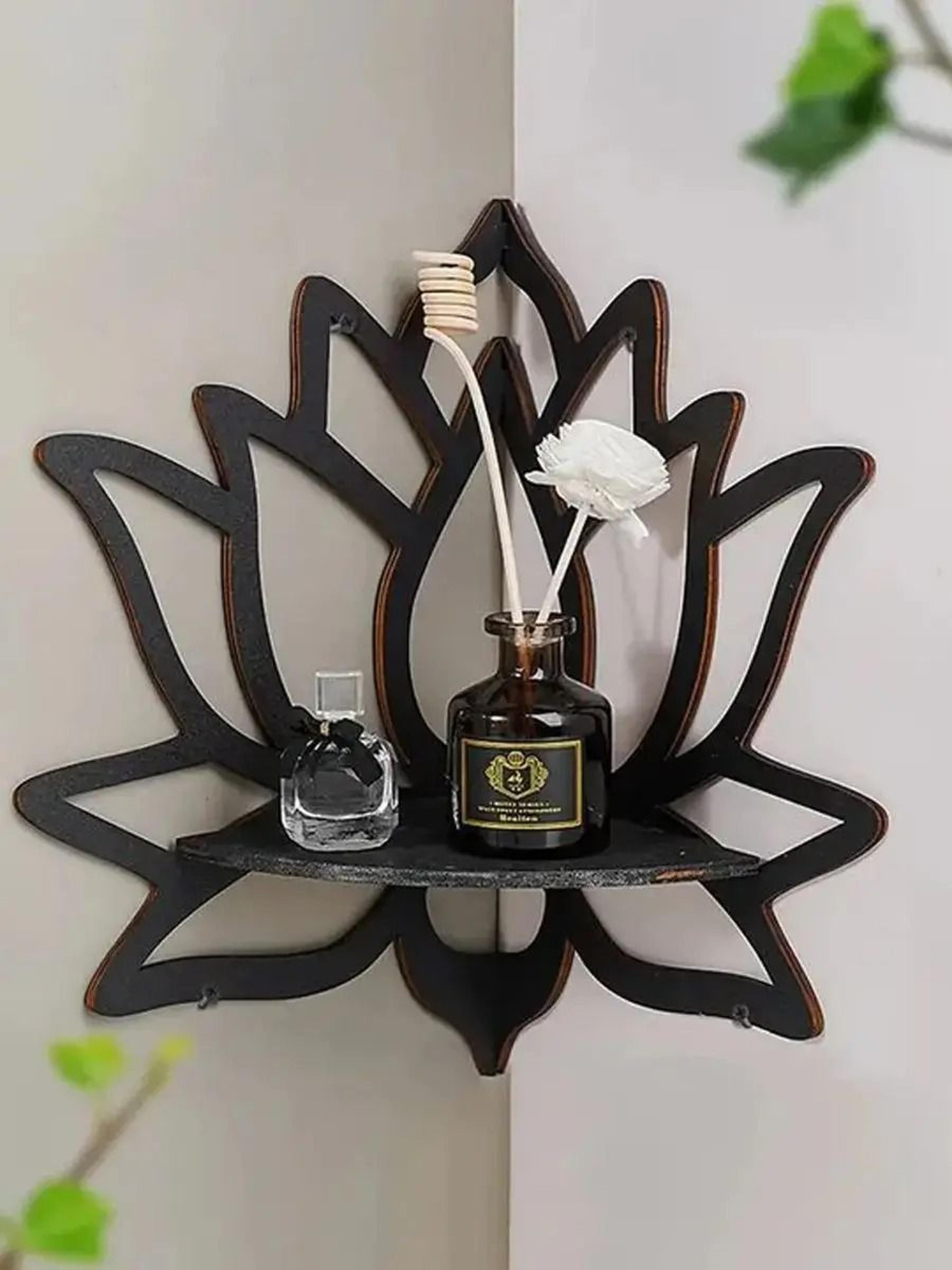 Wooden Lotus Hollow Decorative Rack  Aromatherapy Organizer  Wall Mounted Shelf 6