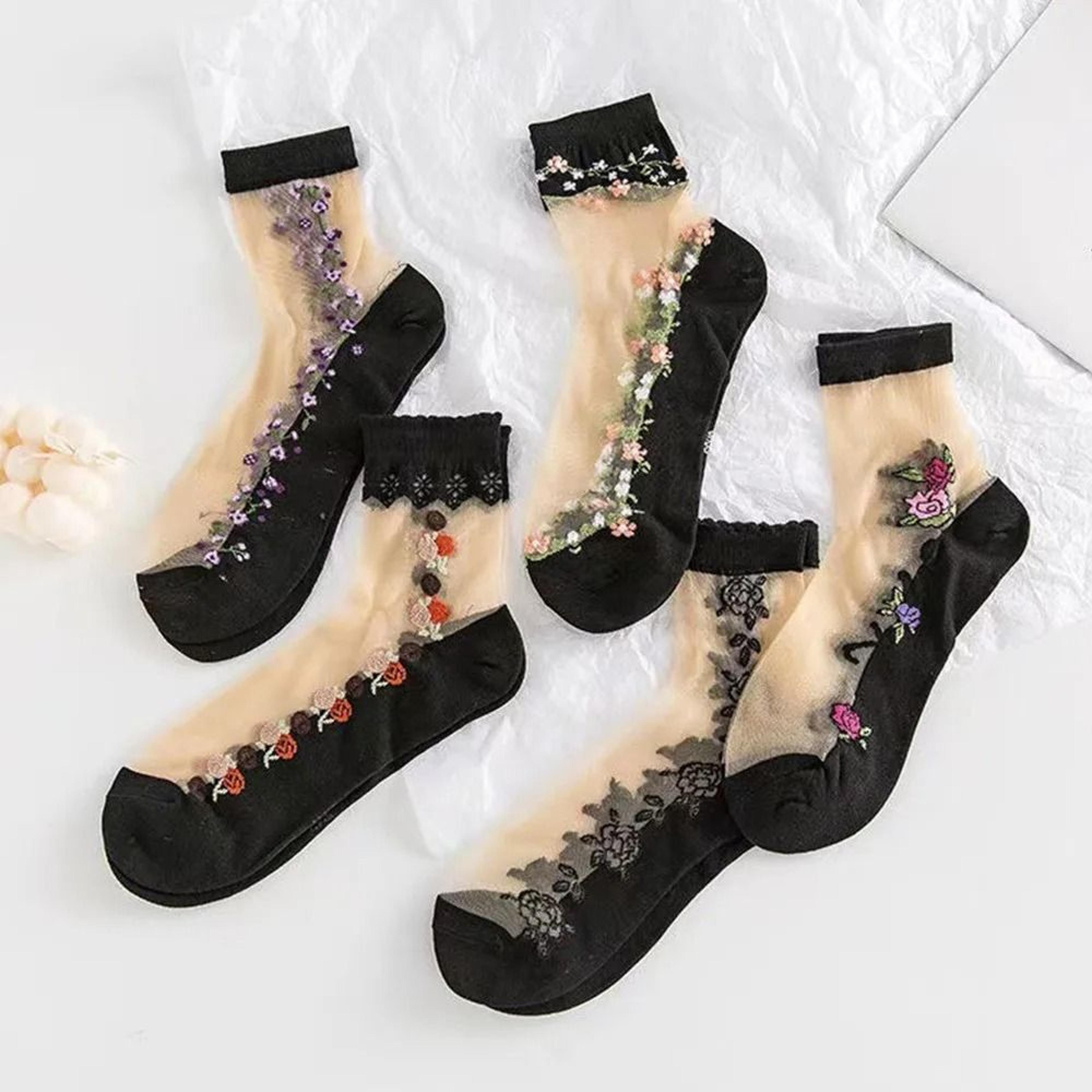 5 Pairs Ice Silk Socks Women Spring Summer Mid Tube Breathable Anti Slip Crystal Thin 6