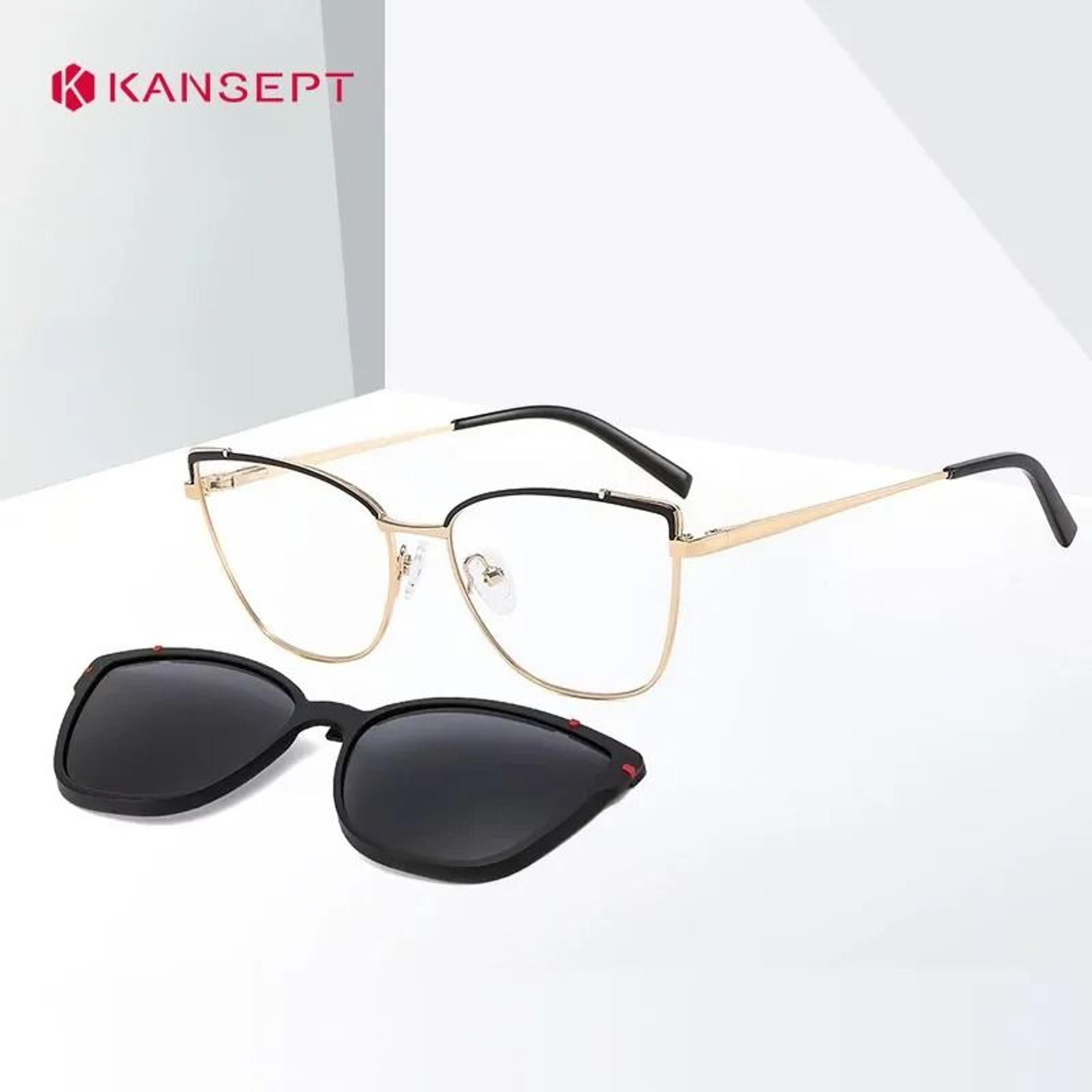 kansept womens 2-in-1 magnetic polarized sunglasses and cat eye optical frame set