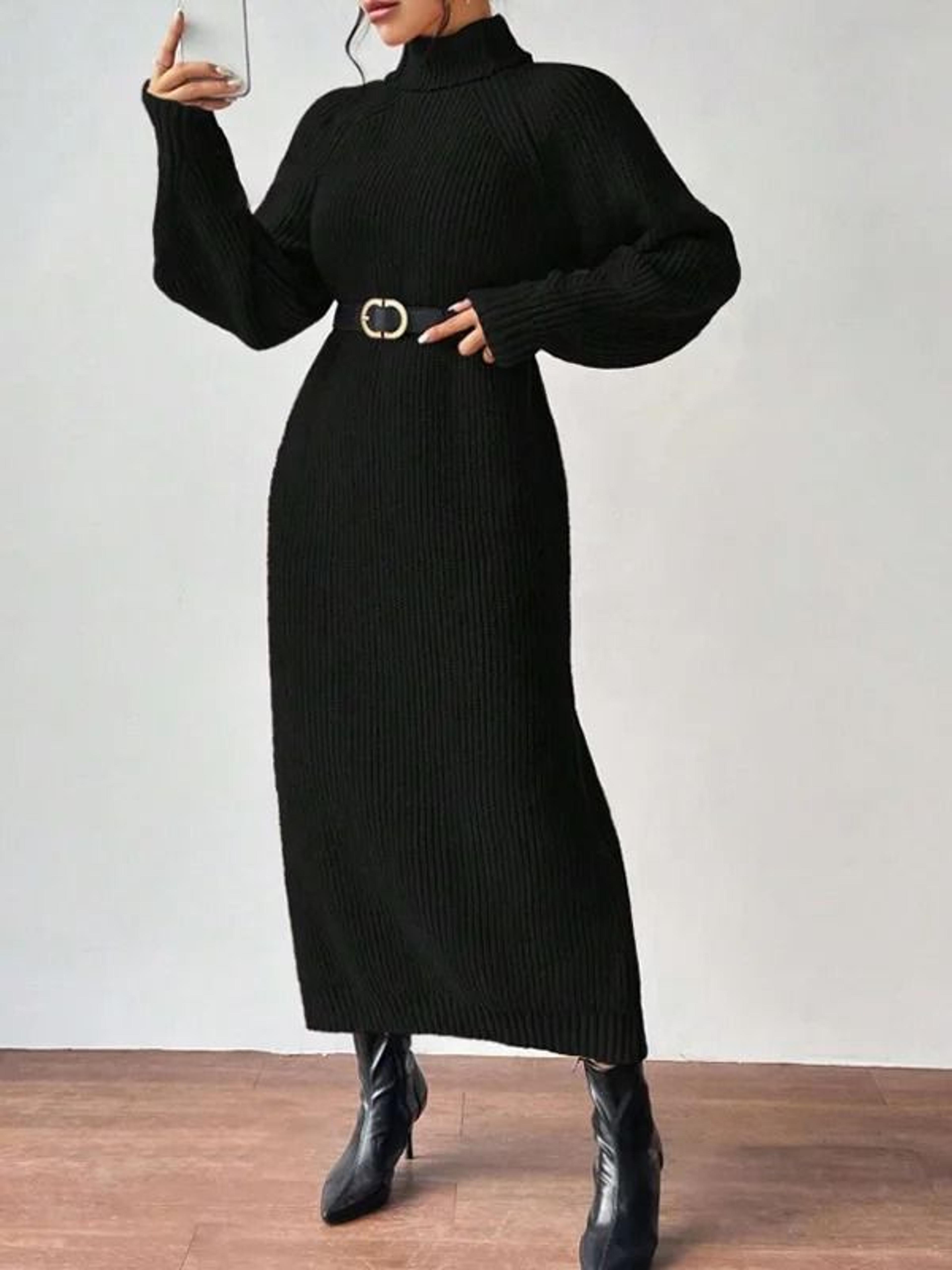 Slouchy Knit Turtleneck Long Sweater Dress Autumn Winter Loose Ankle Length Party Dress 5