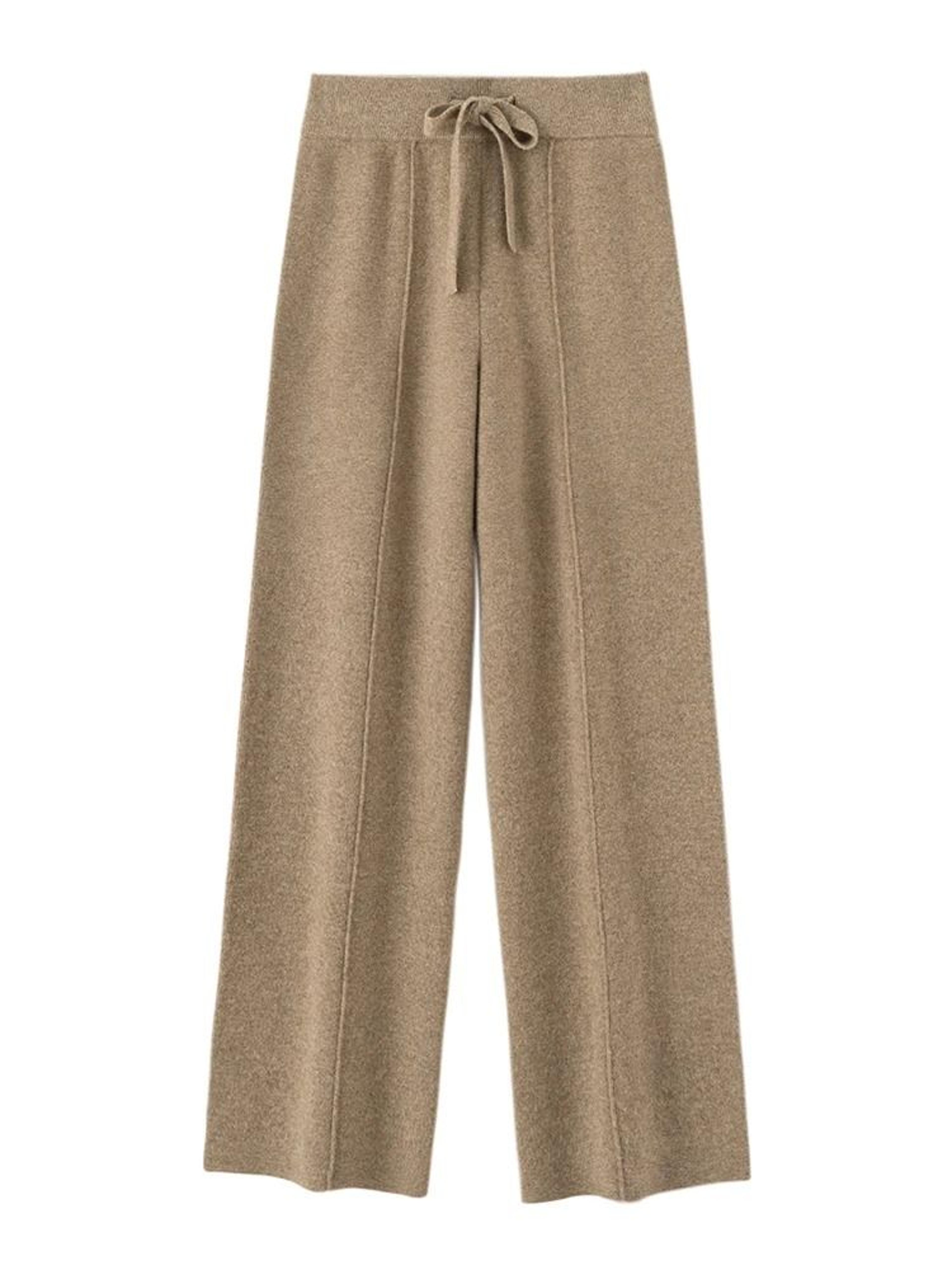 100 Merino Wool Wide Leg Pants Autumn Winter Lace Up Mid Seam Cashmere Trousers Knitted Bottoms 11