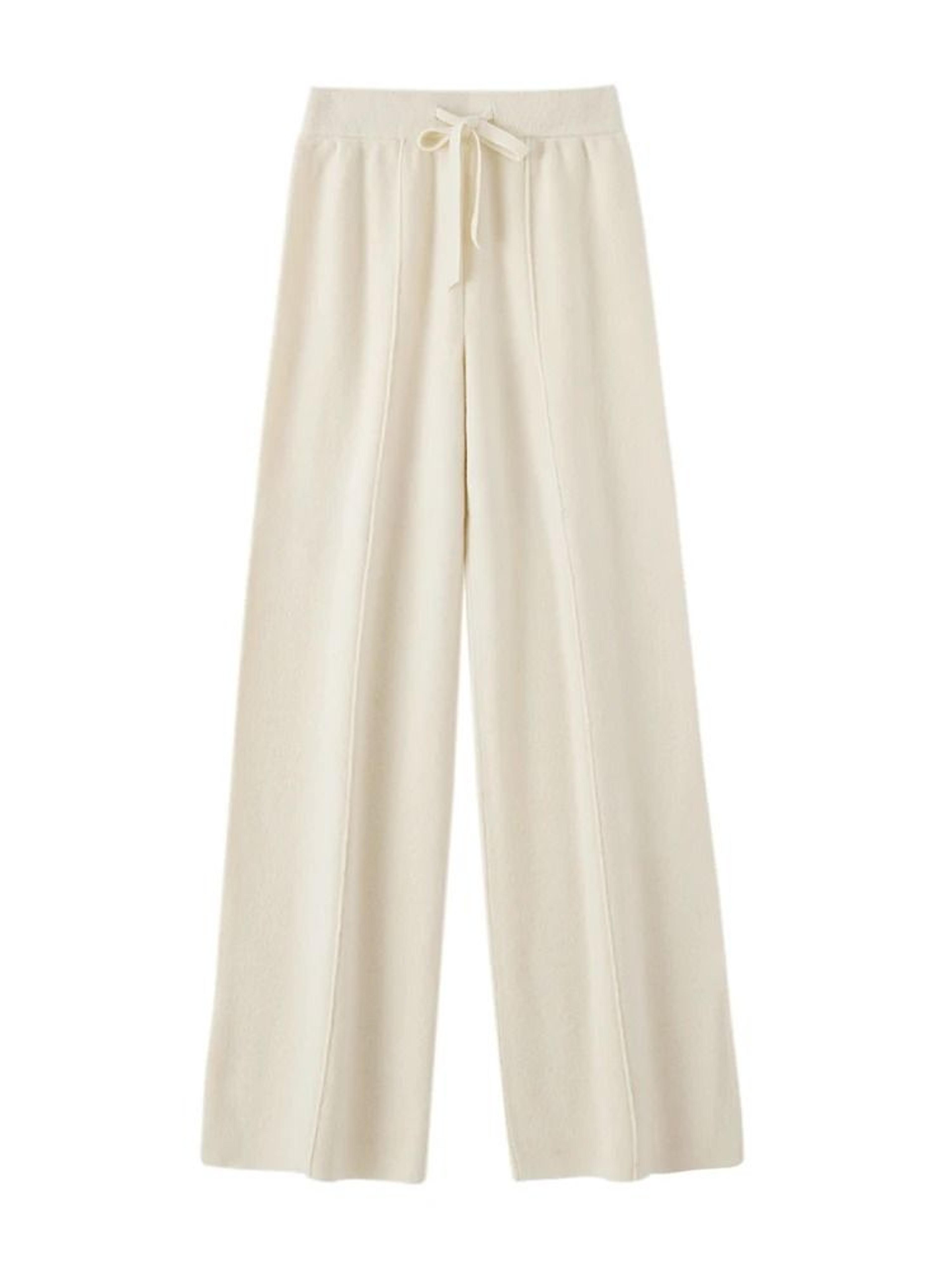 100 Merino Wool Wide Leg Pants Autumn Winter Lace Up Mid Seam Cashmere Trousers Knitted Bottoms 3