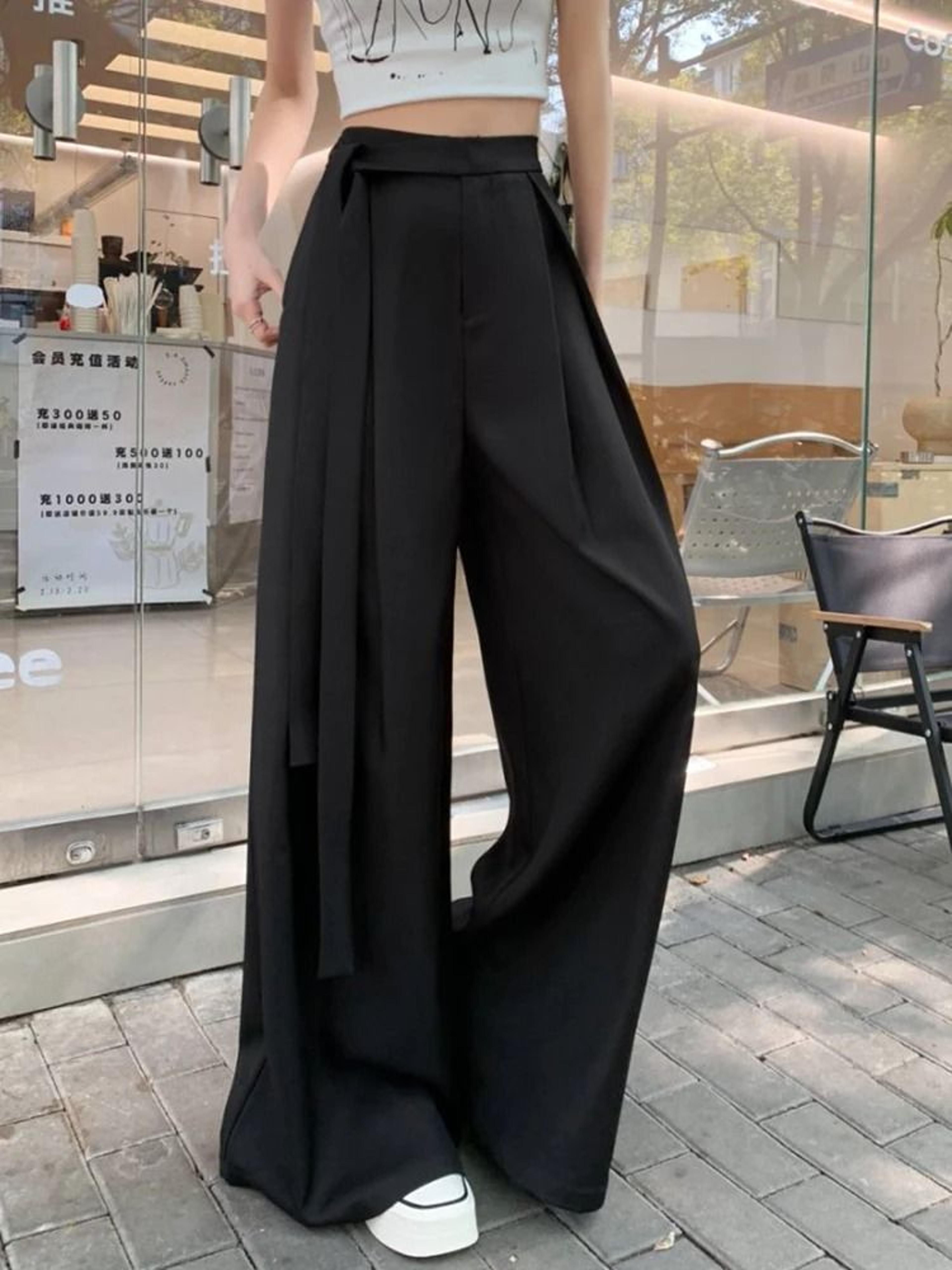 Botvotee Elegant Office Suit Pants High Waisted Wide Leg Baggy Blazer Trousers With Sashes 6