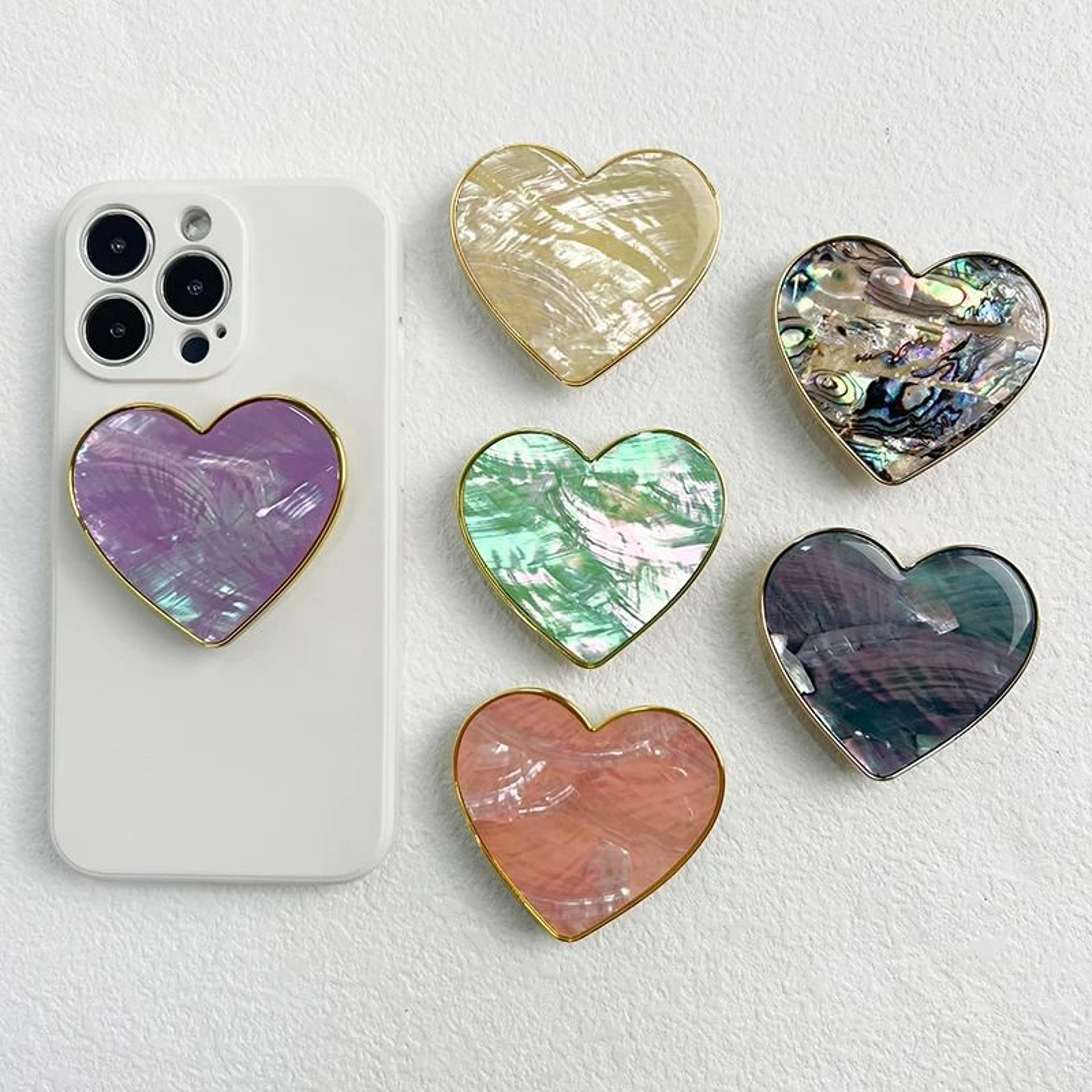 luxury heart-shaped shell drop adhesive phone grip electroplated transparent griptok stand