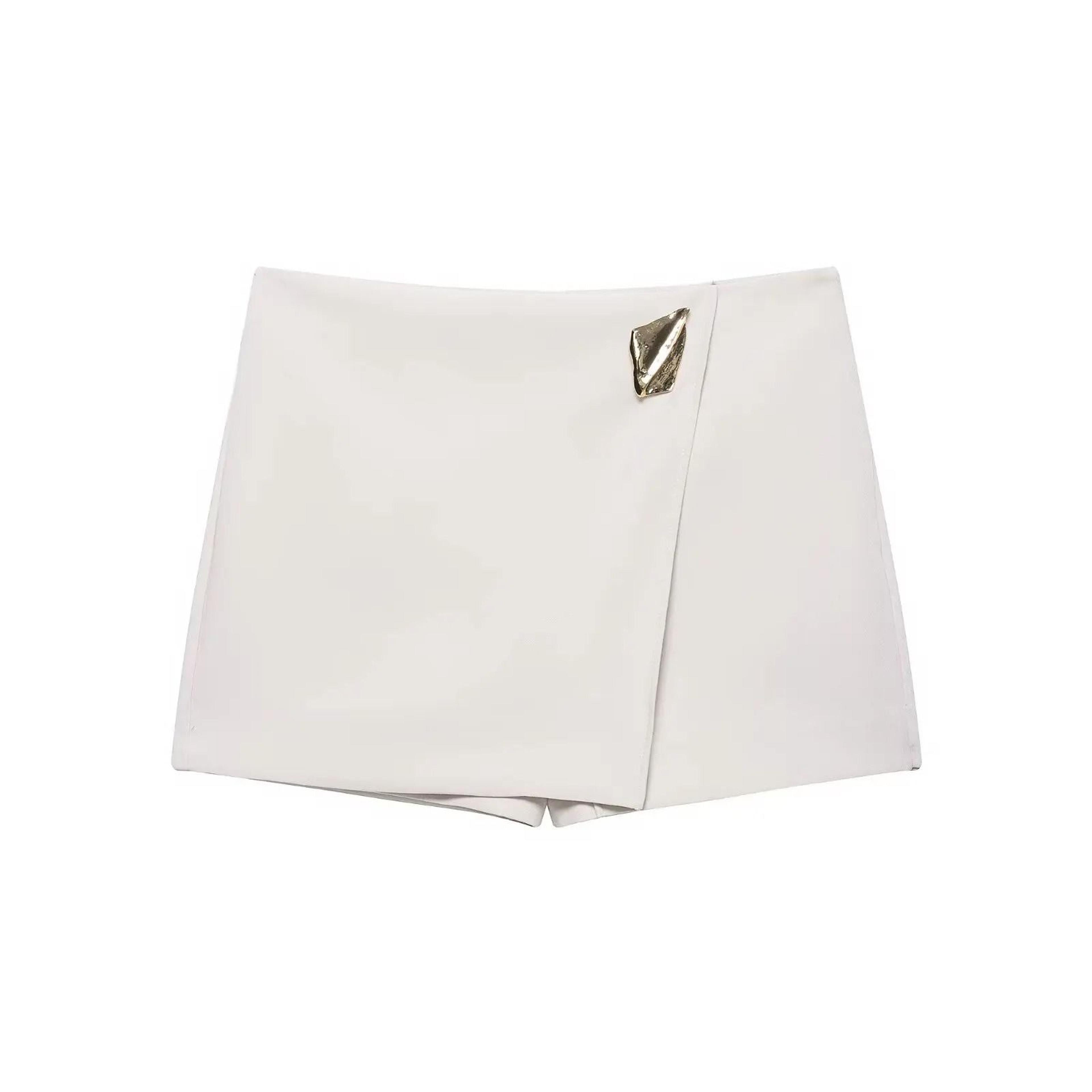 HH 2025 Autumn Asymmetric Culottes  Womens HighWaist ALine Pantskirt With Metal Applique 7