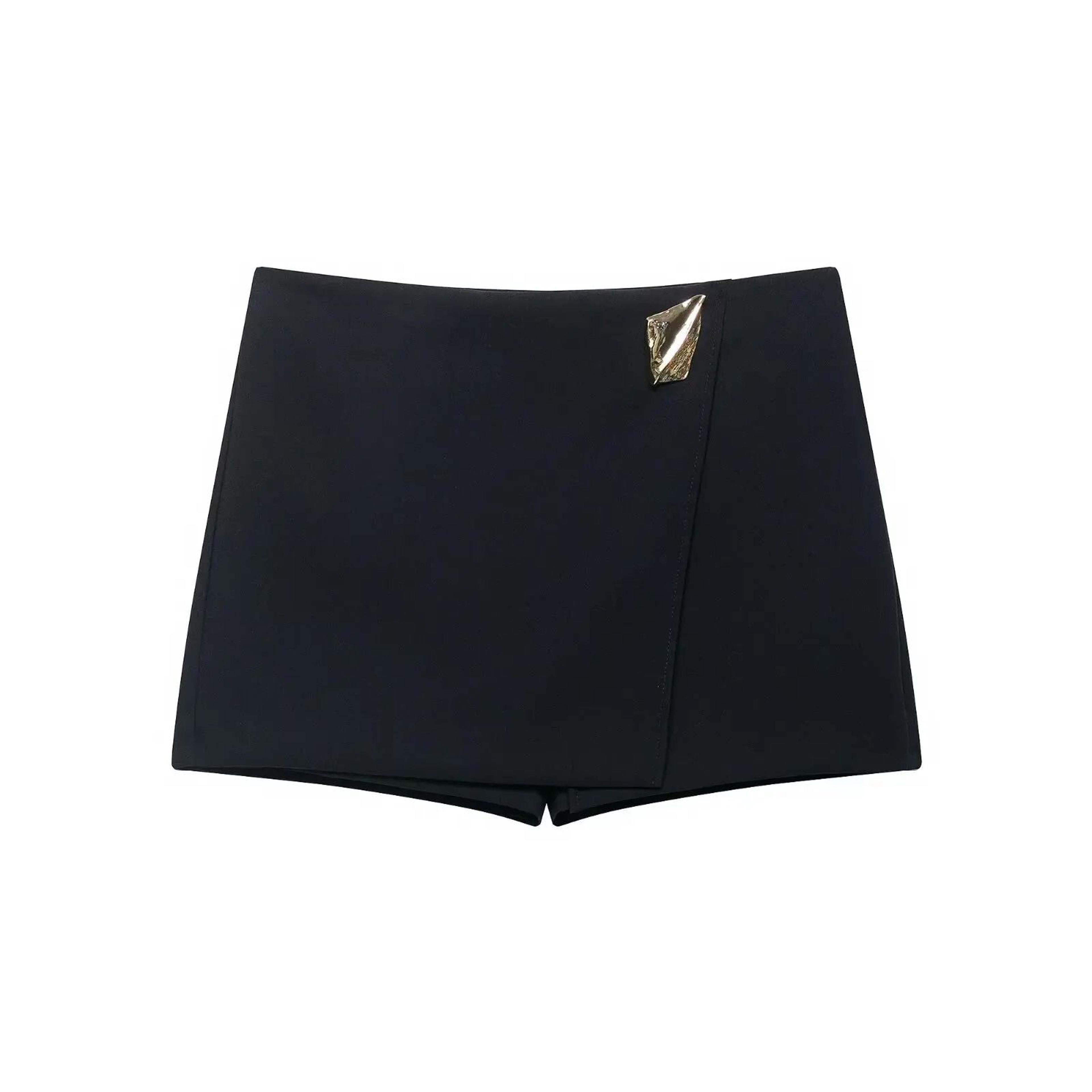 HH 2025 Autumn Asymmetric Culottes  Womens HighWaist ALine Pantskirt With Metal Applique 8
