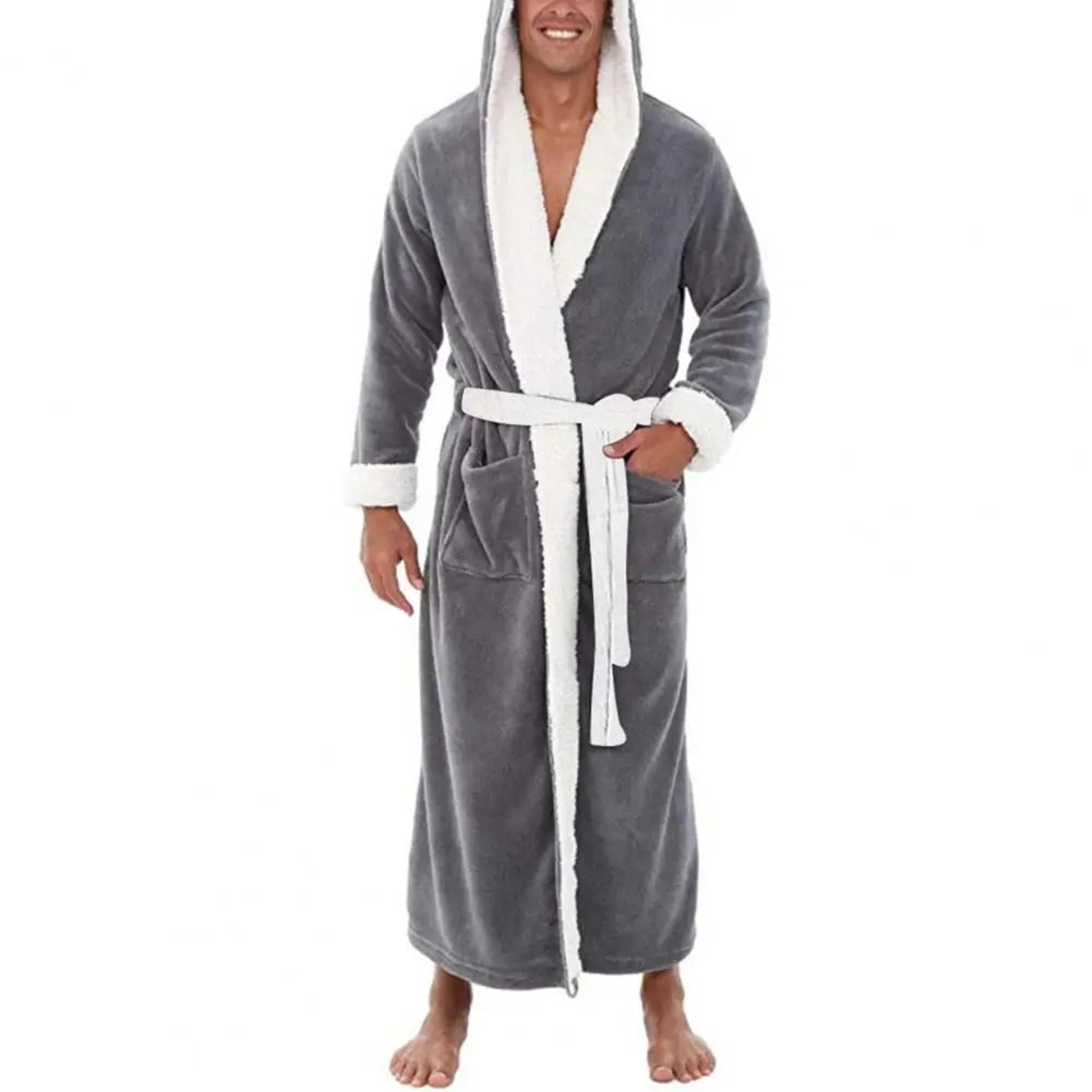 Mens ColorBlock Coral Fleece Bathrobe  Professional AutumnWinter Plush Home Gown  Sleepwear System 8