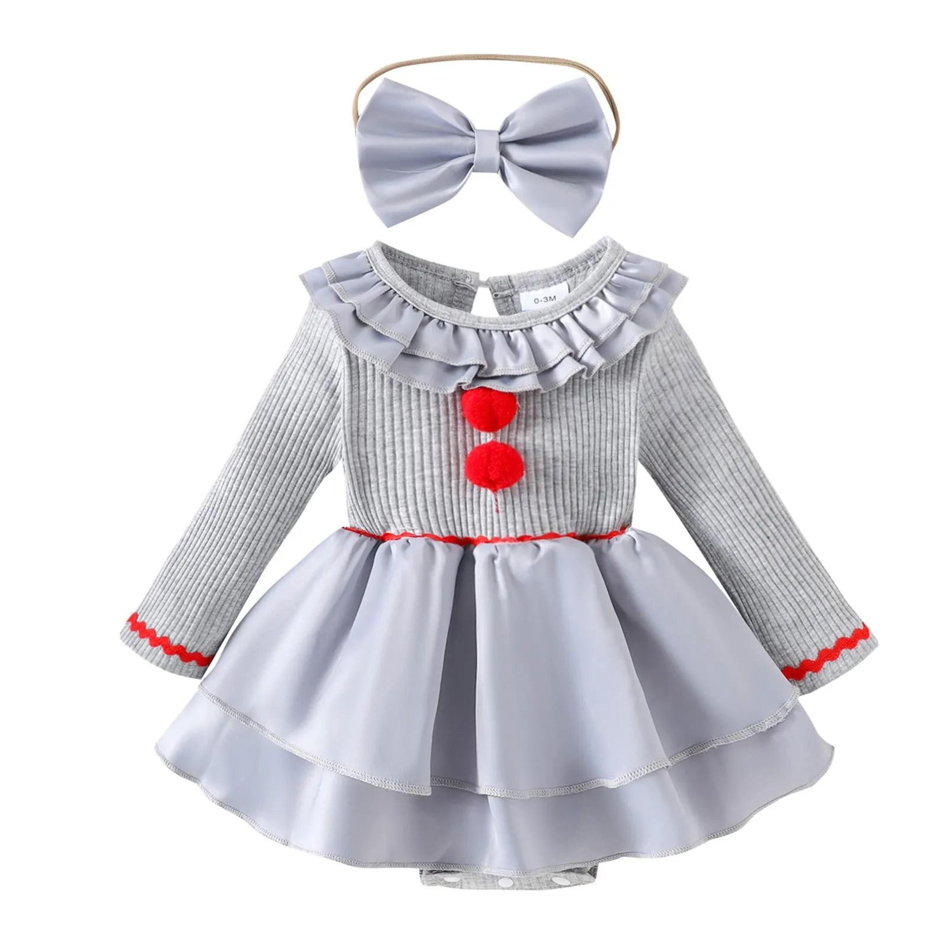 Baby Girl Creepy Clown Cosplay Costume  Premium Layered Gray Joker Dress Romper  Halloween Party Ou 8