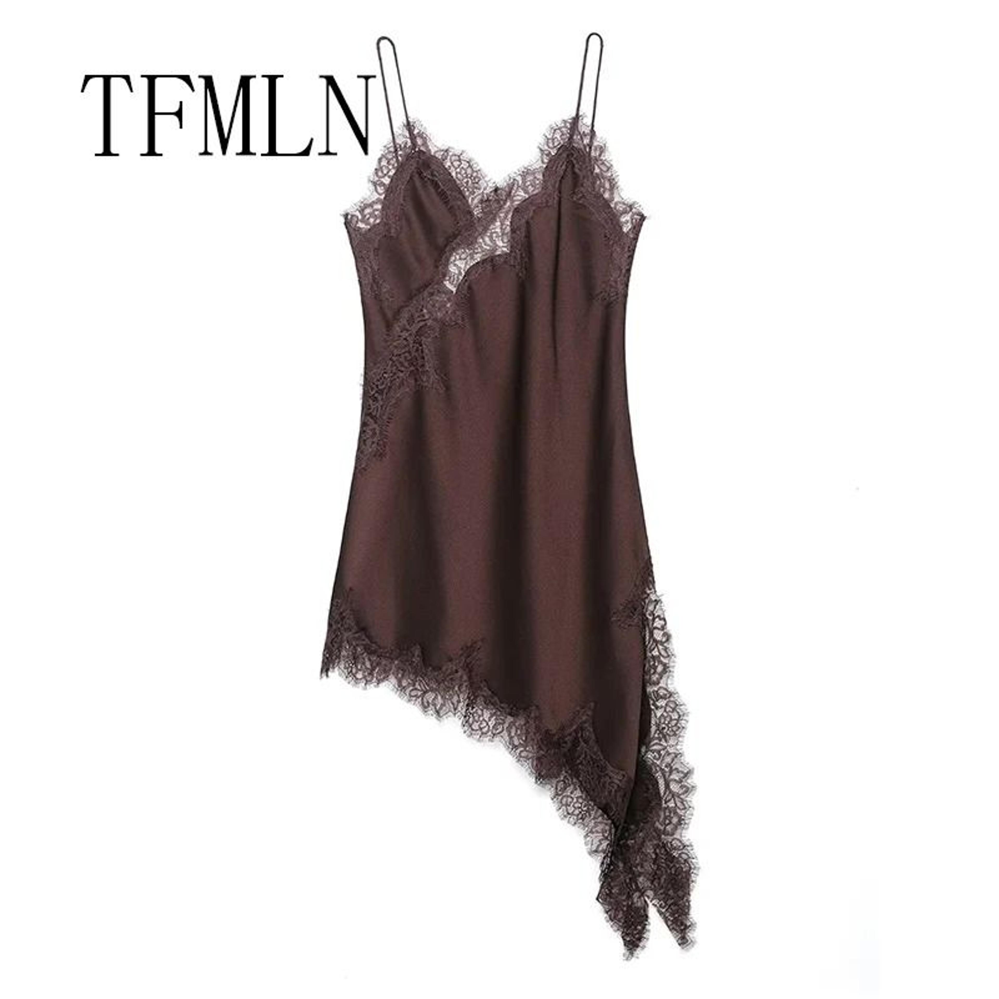 Womens Sexy Irregular Lace Dress  Premium VNeck Suspender Hem Long Dress 1