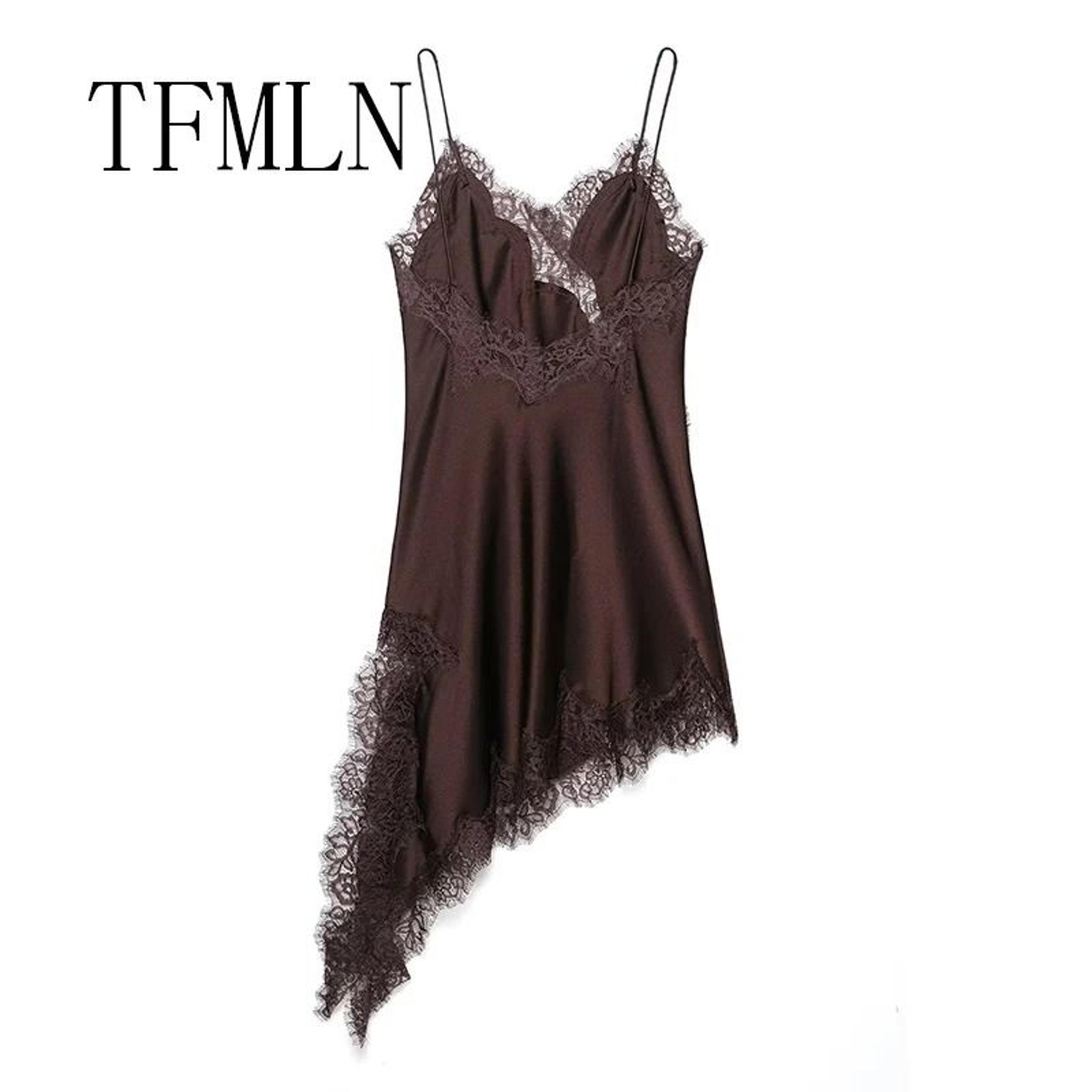 Womens Sexy Irregular Lace Dress  Premium VNeck Suspender Hem Long Dress 2