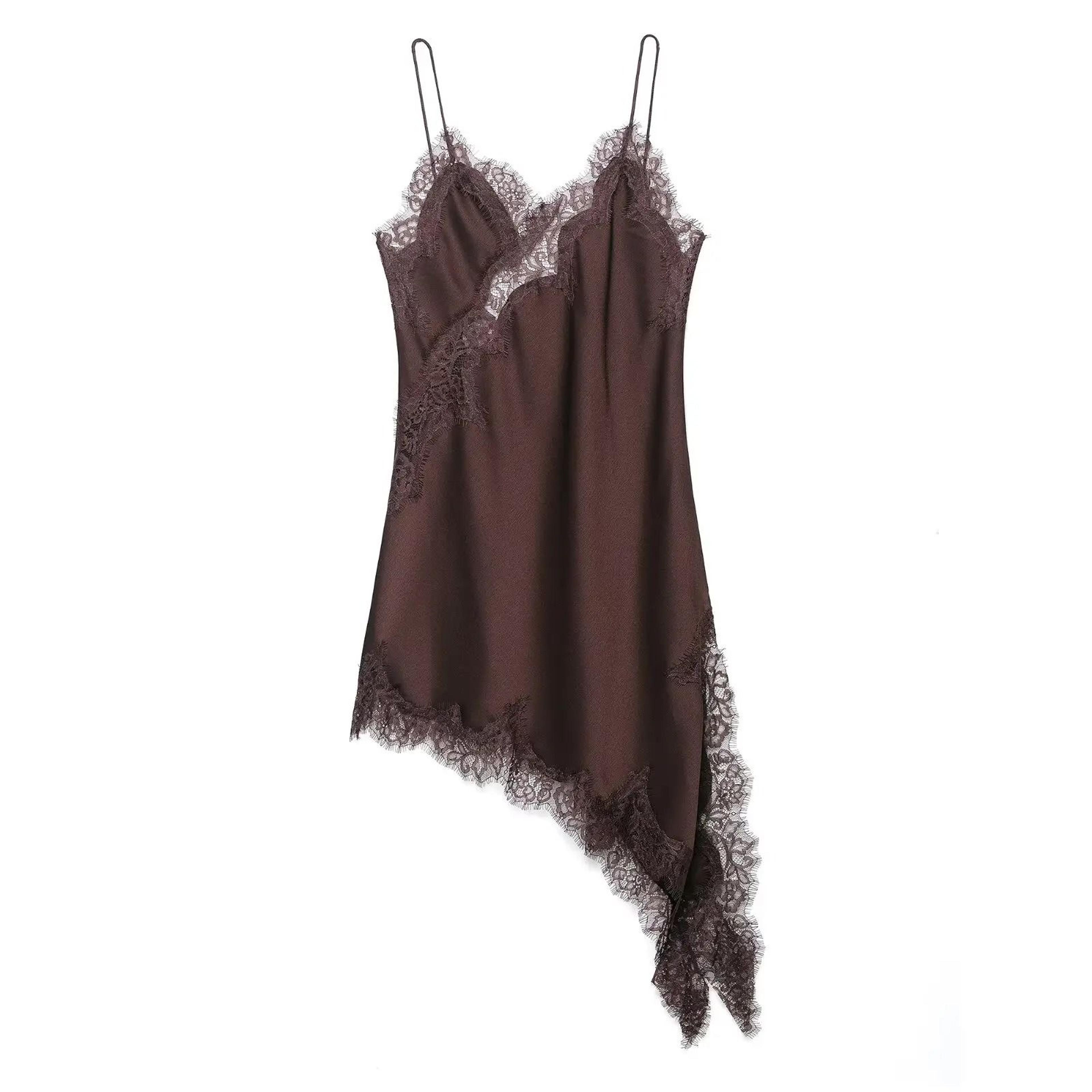 Womens Sexy Irregular Lace Dress  Premium VNeck Suspender Hem Long Dress 6
