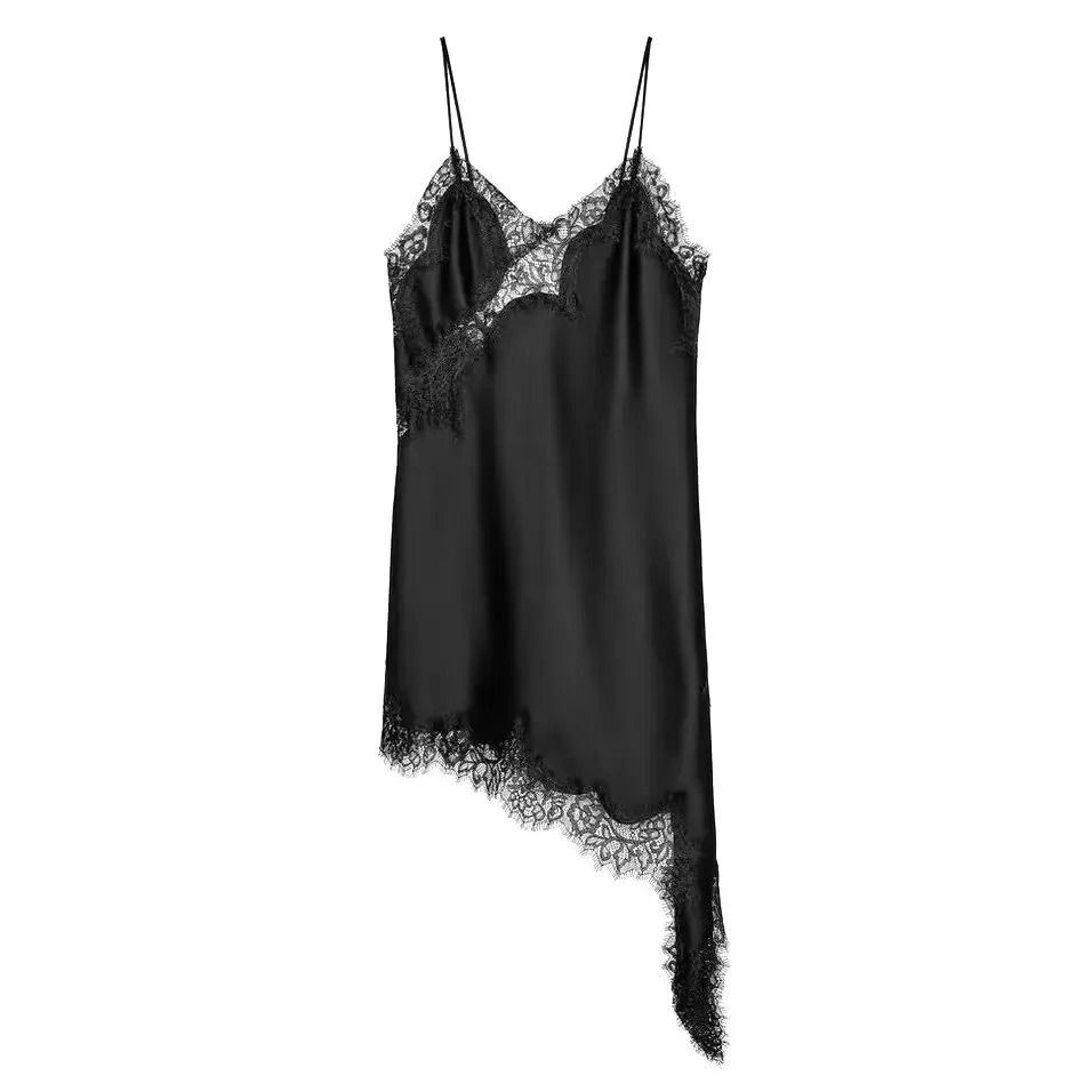 Womens Sexy Irregular Lace Dress  Premium VNeck Suspender Hem Long Dress 7