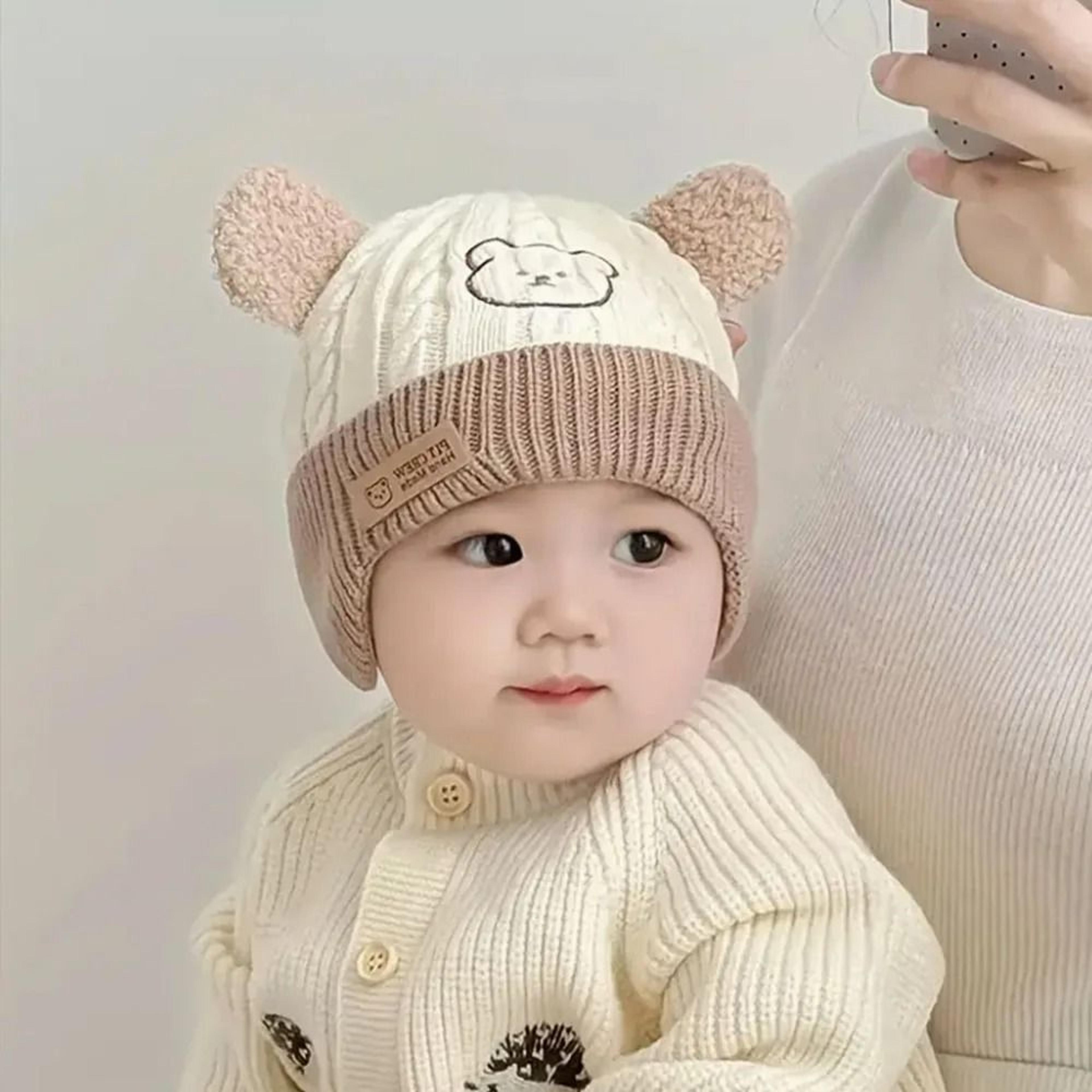 baby bear knit hat with ears and soft earflap cap for boys & girls