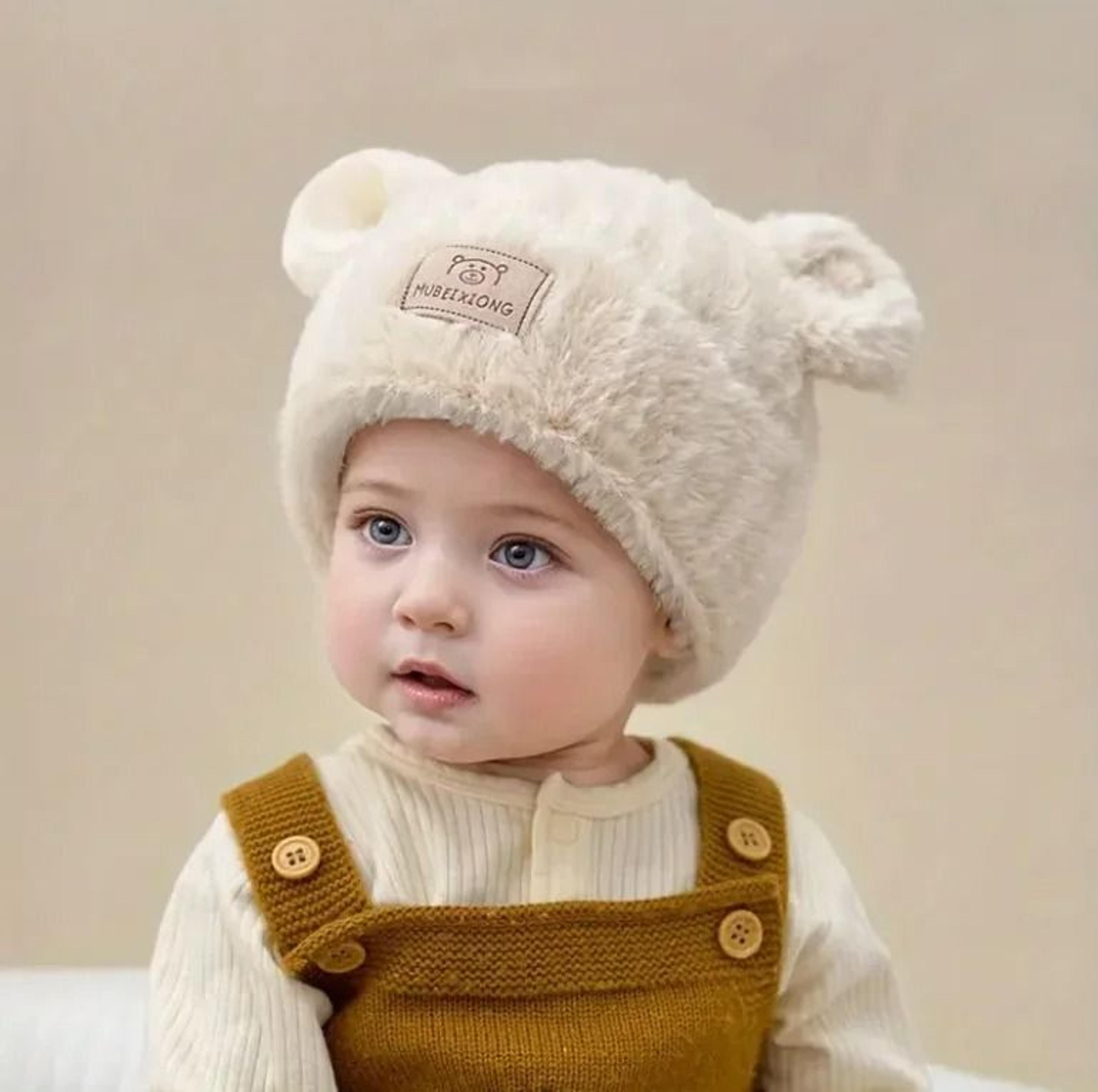 Winter Warm Baby Hat With Bear Ears Soft Plush Lining Cozy Headwear 2