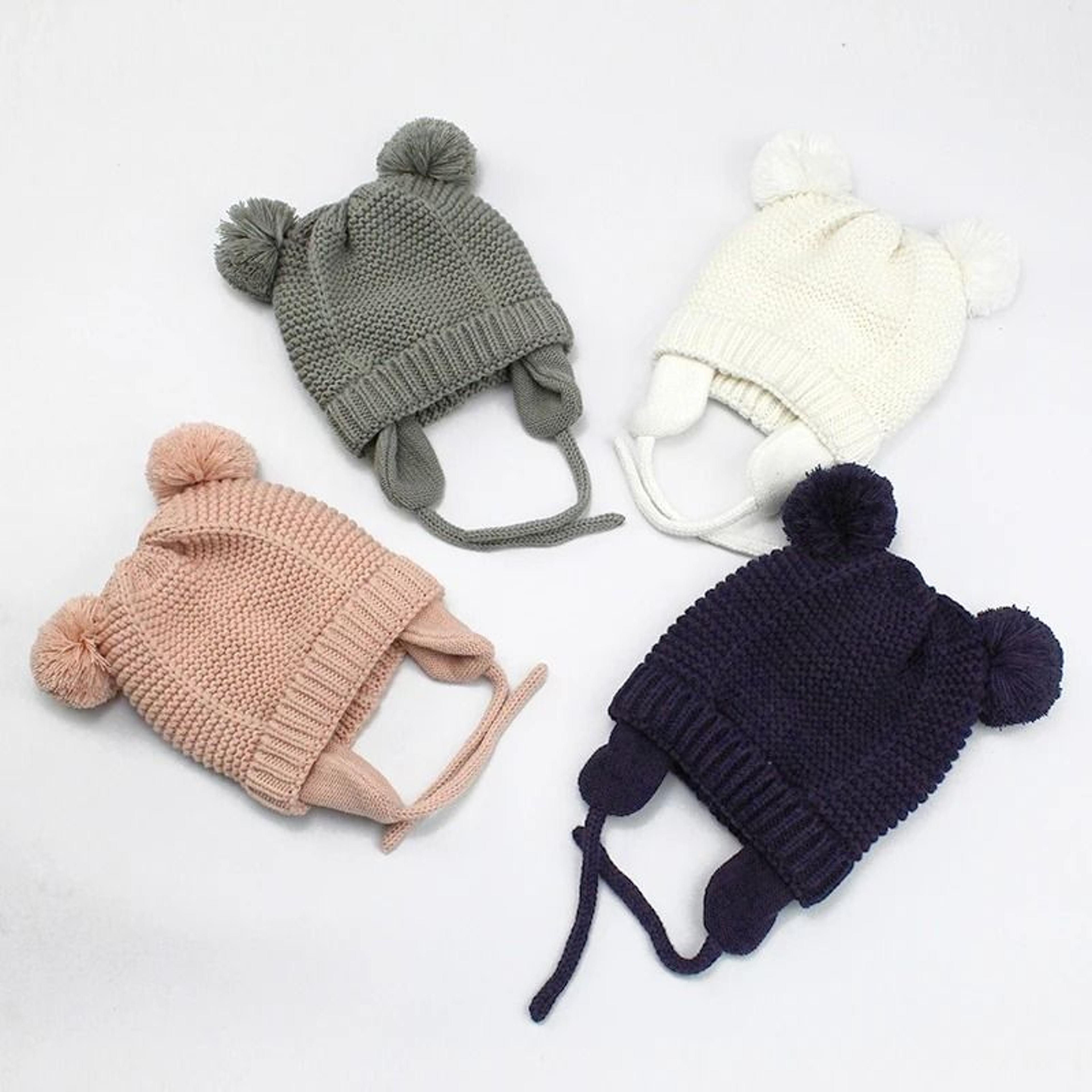 Winter Baby Knit Hat  Fleece Glove Set Thick Ear Protection Bonnet 1