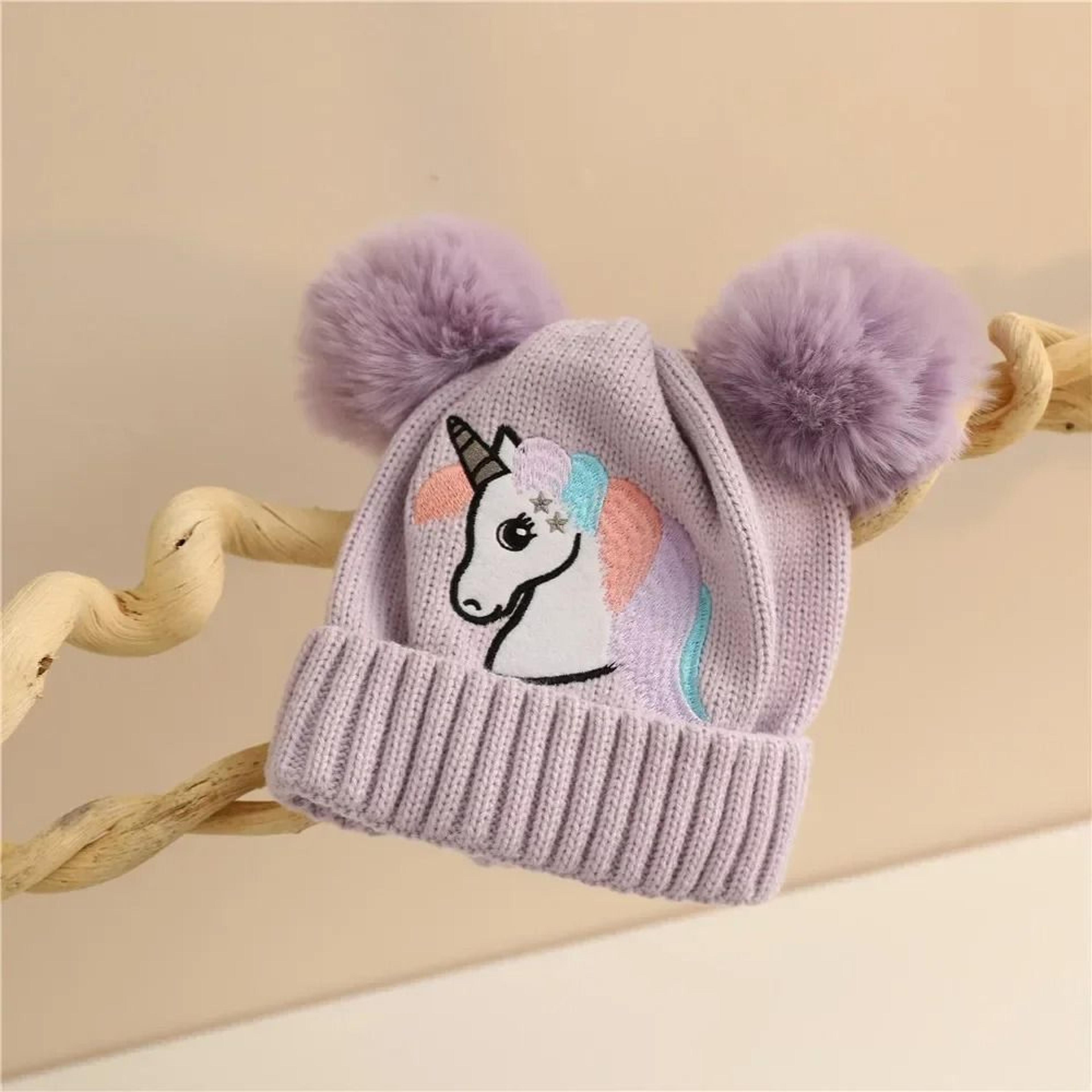 Cartoon Horse Knitted Winter Baby Hat Kids PomPom Ball Warm Bonnet 4