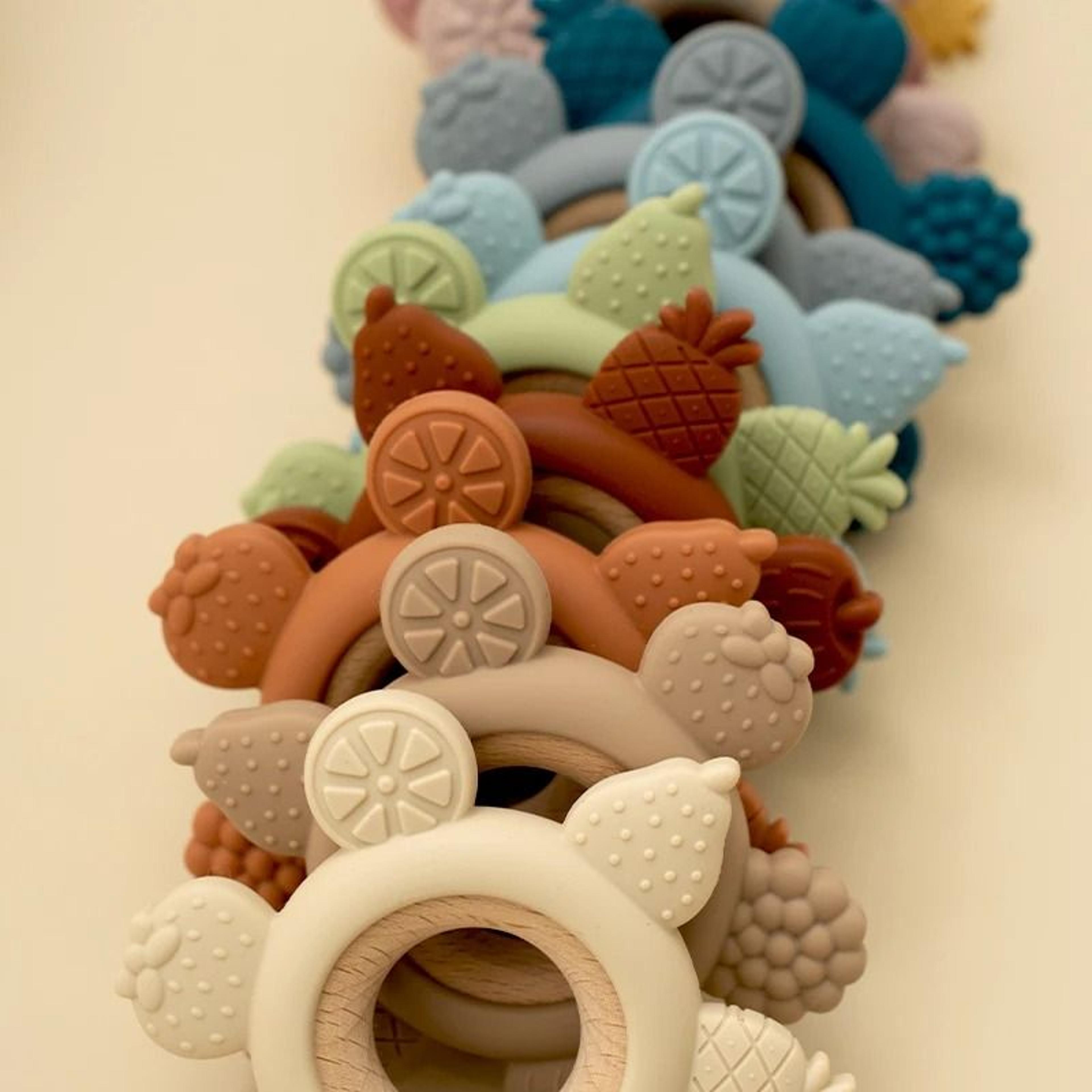 FruitTheme Silicone  Wooden Baby Teether  BPAFree Infant Chewing Toy 3