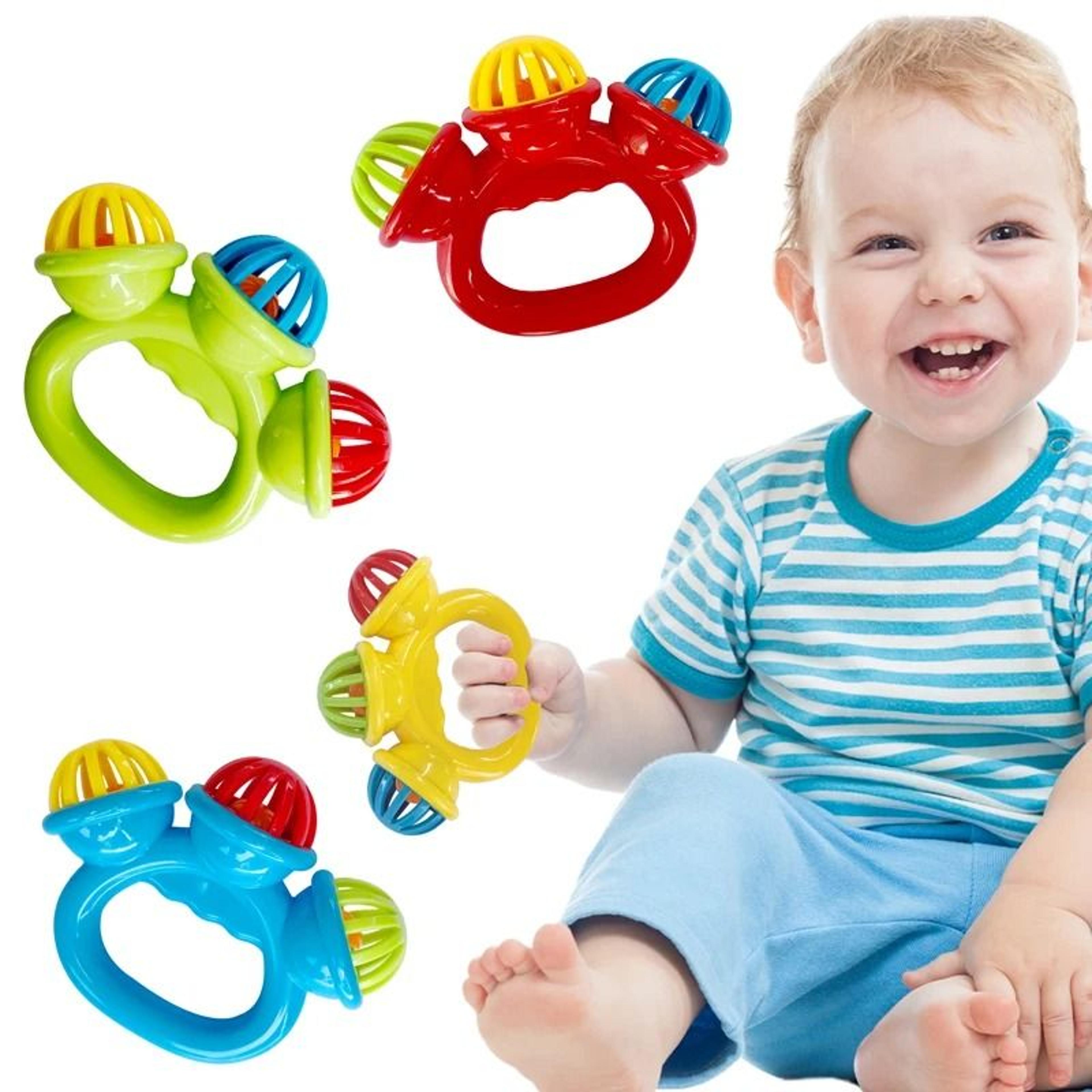 three-headed infant comfort rattle – early educational hand bell & grasping toy