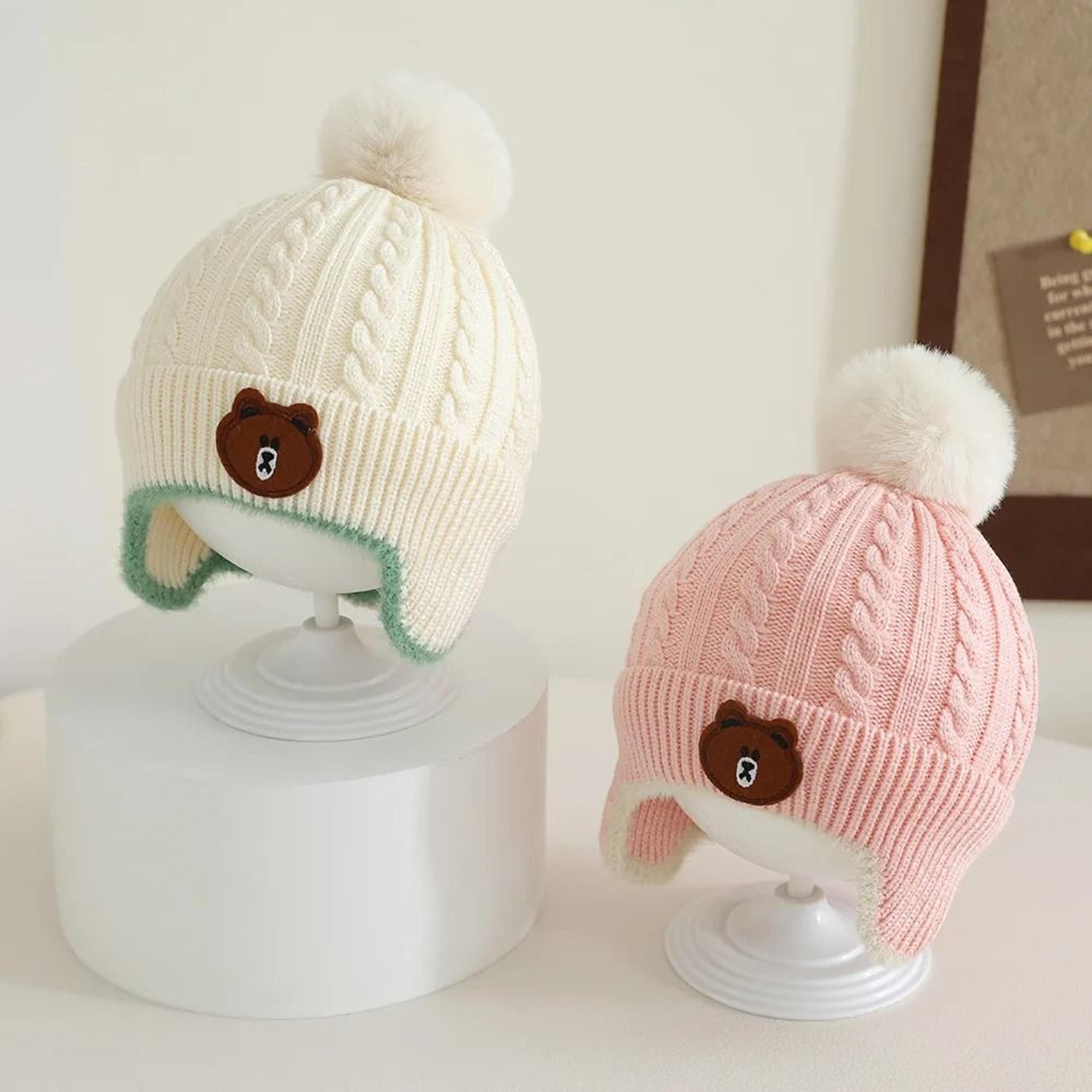 UrsineKinetic Pompom Beanie  Premium Knitted EarProtection Hat For Toddlers 3