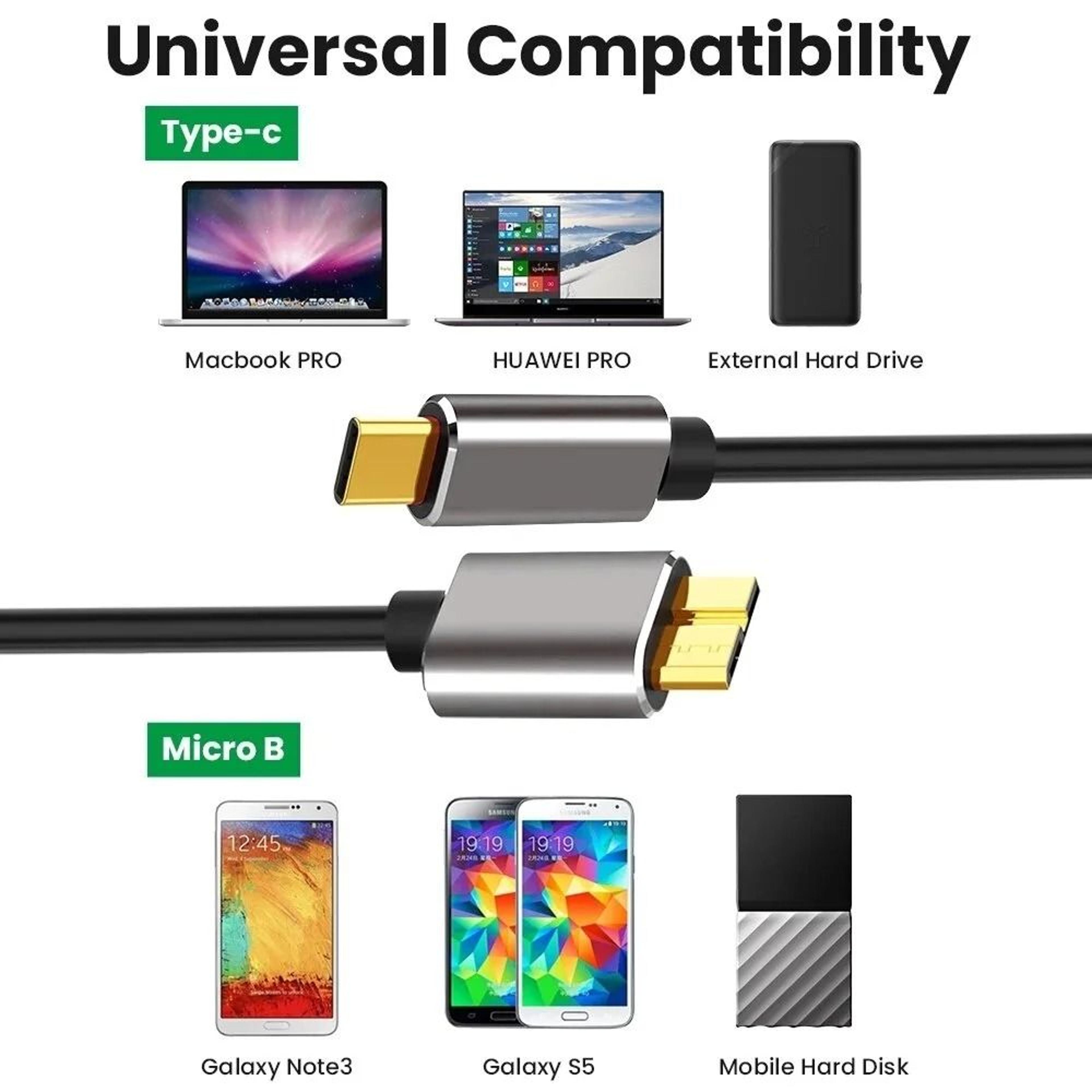 USB 30 TypeC To MicroB HighFidelity External Hard Drive Data Cord 5