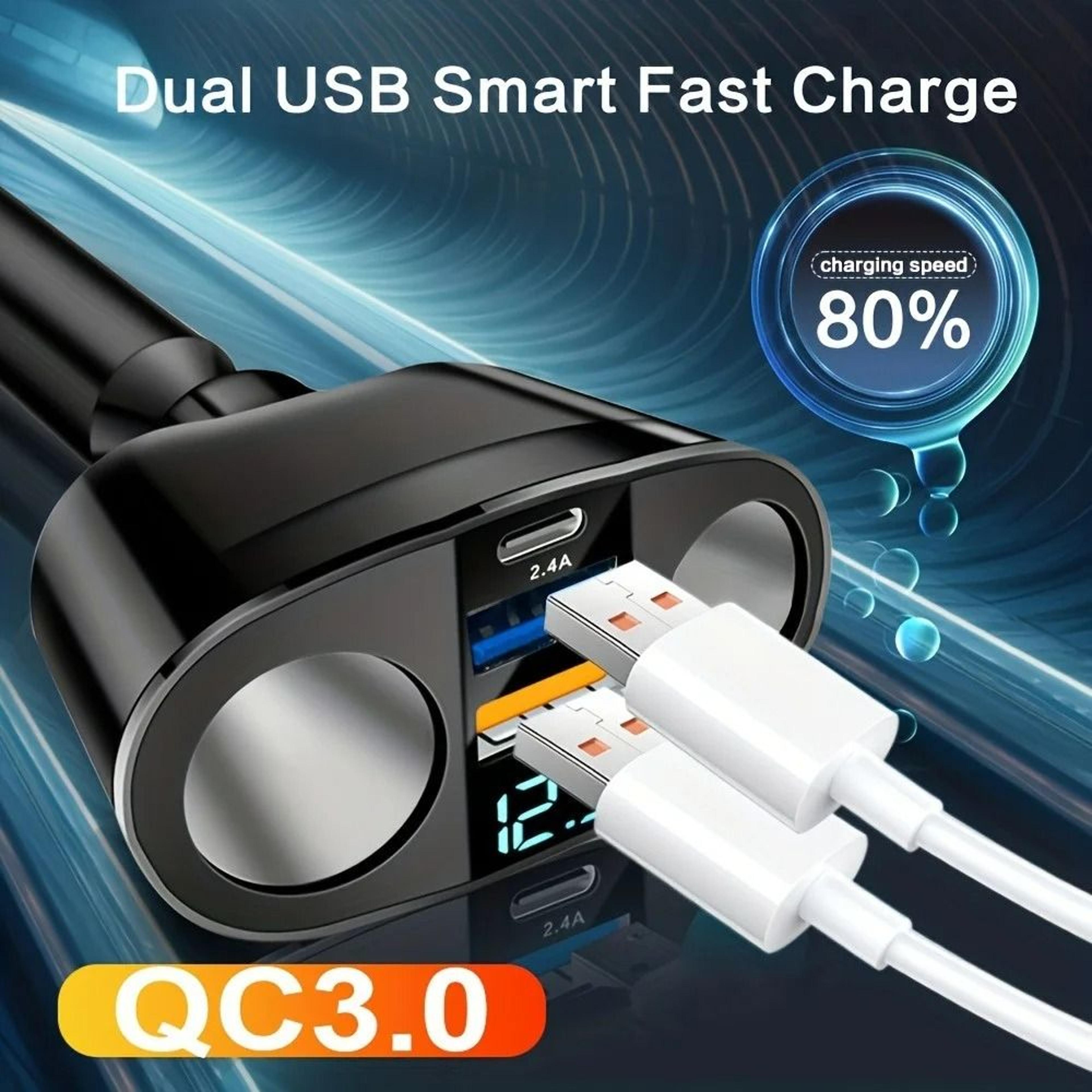 MultiPort Fast Car Charger With Smart Digital Display 3