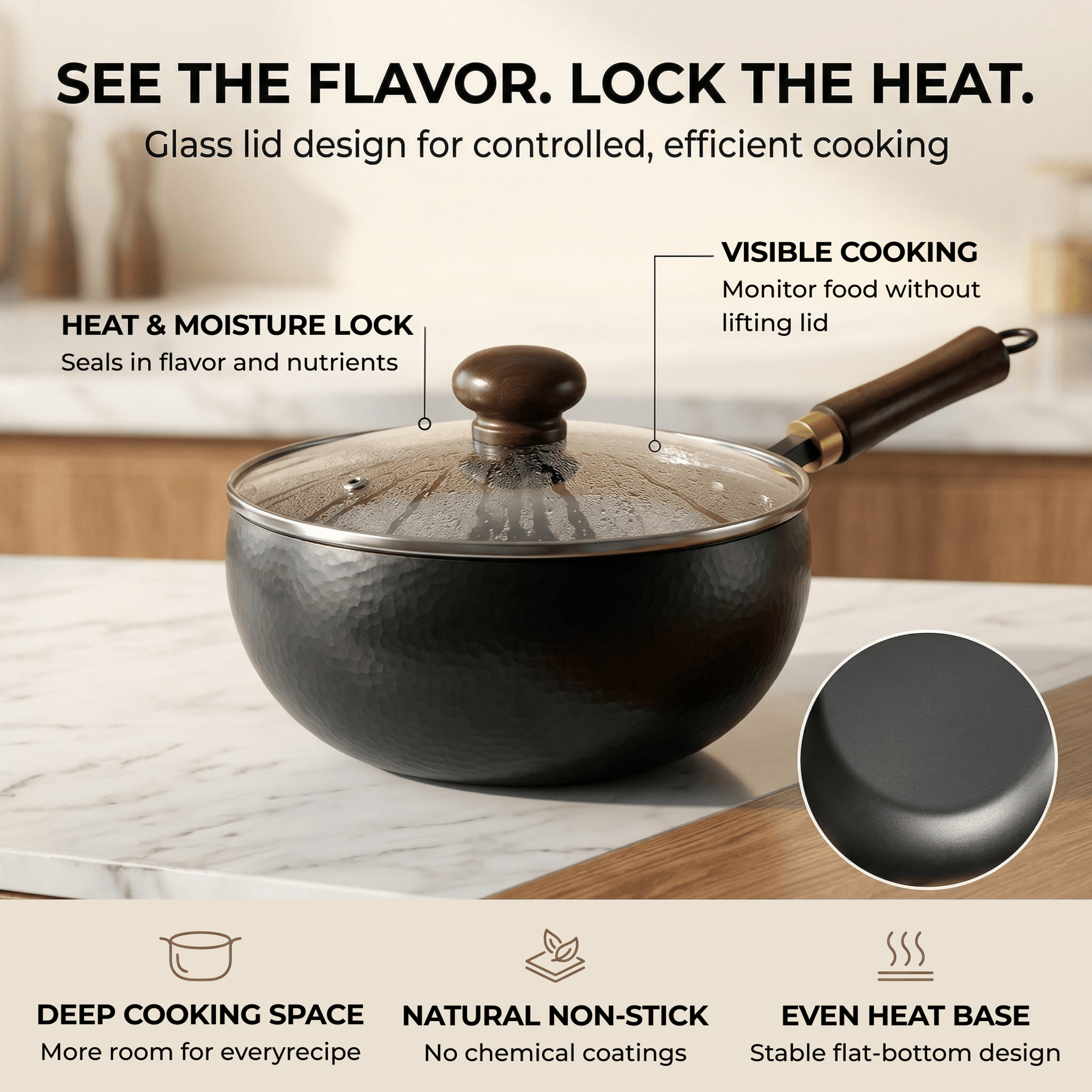 Big Belly Pot Deepened Non Stick Iron Pot Flat Bottom Frying Pan With Lid 2